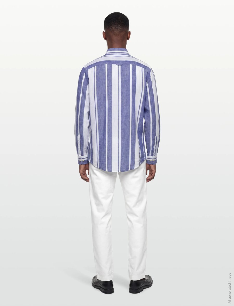 Morris - Douglas Linen Mix Stripe Shirt-Classic Fit - stribede skjorter - blue - 4