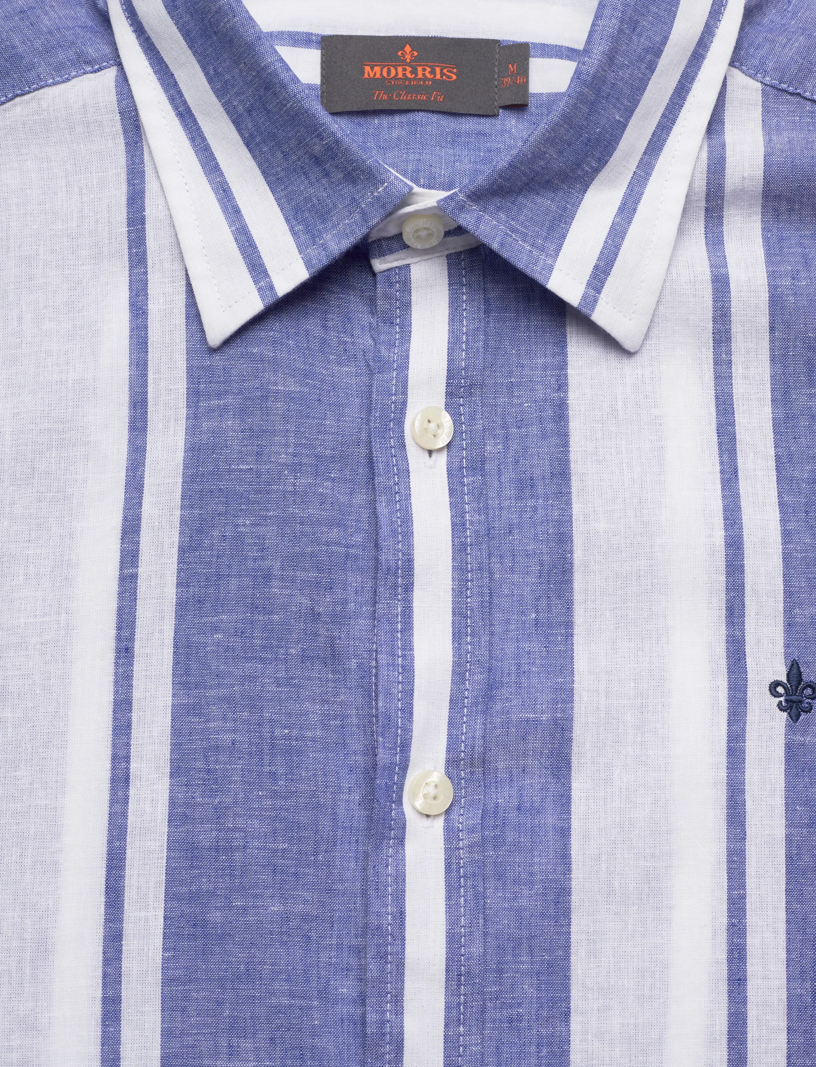 Morris - Douglas Linen Mix Stripe Shirt-Classic Fit - stribede skjorter - blue - 5