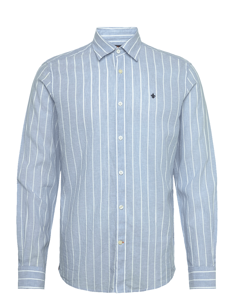 Morris - Douglas Linen Mix Stripe Shirt-Classic Fit - stribede skjorter - light blue - 1