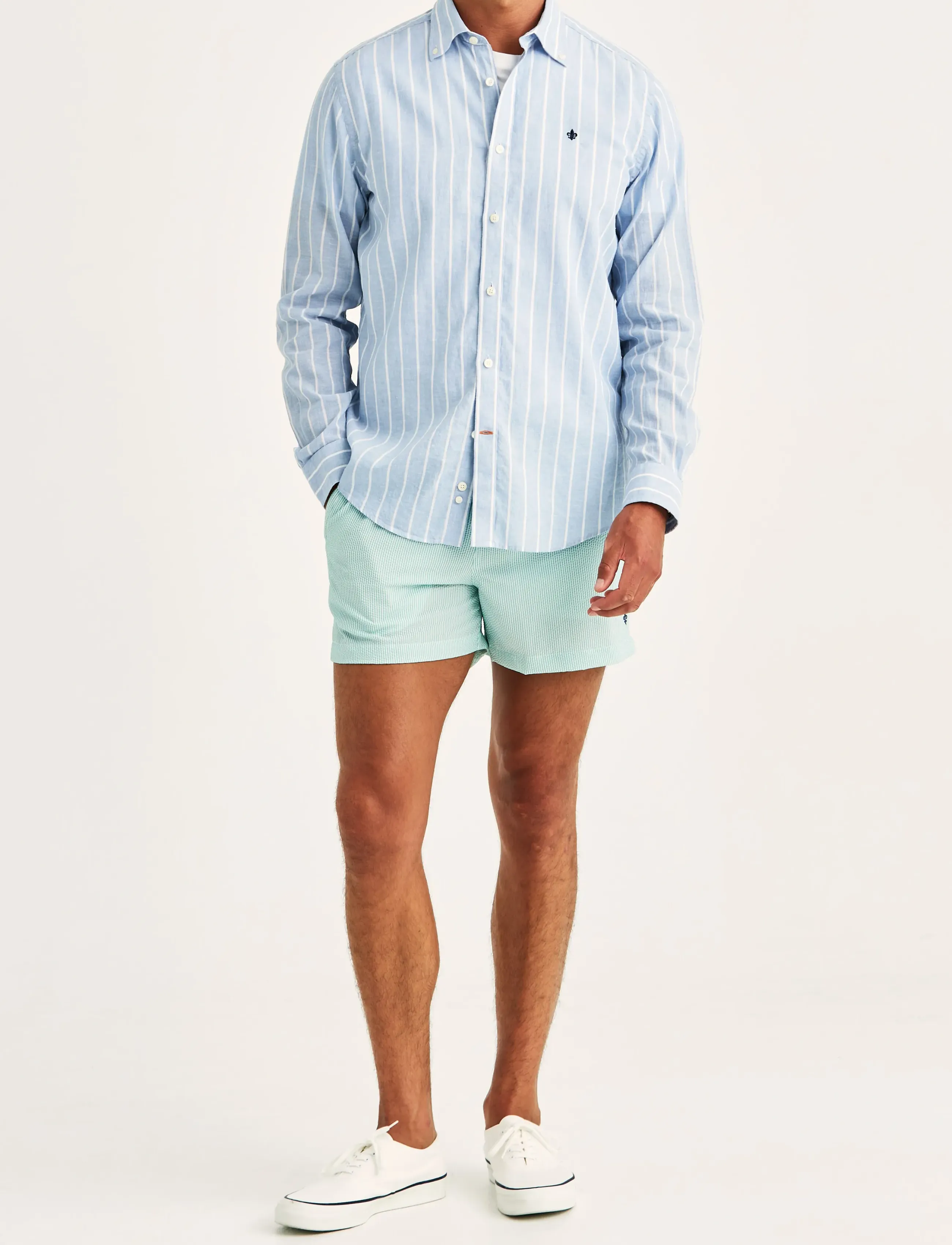 Morris - Douglas Linen Mix Stripe Shirt-Classic Fit - stribede skjorter - light blue - 3
