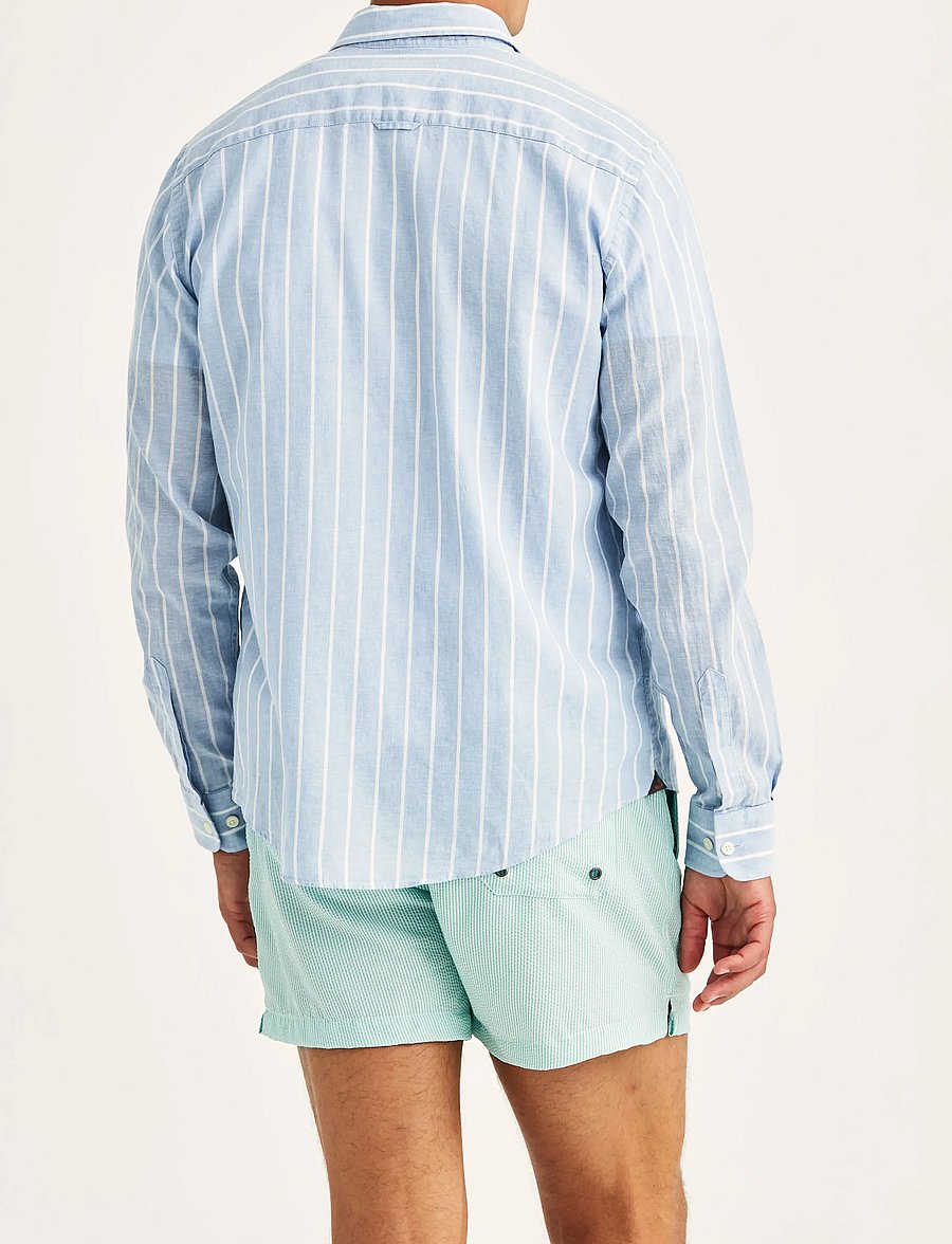 Morris - Douglas Linen Mix Stripe Shirt-Classic Fit - stribede skjorter - light blue - 4