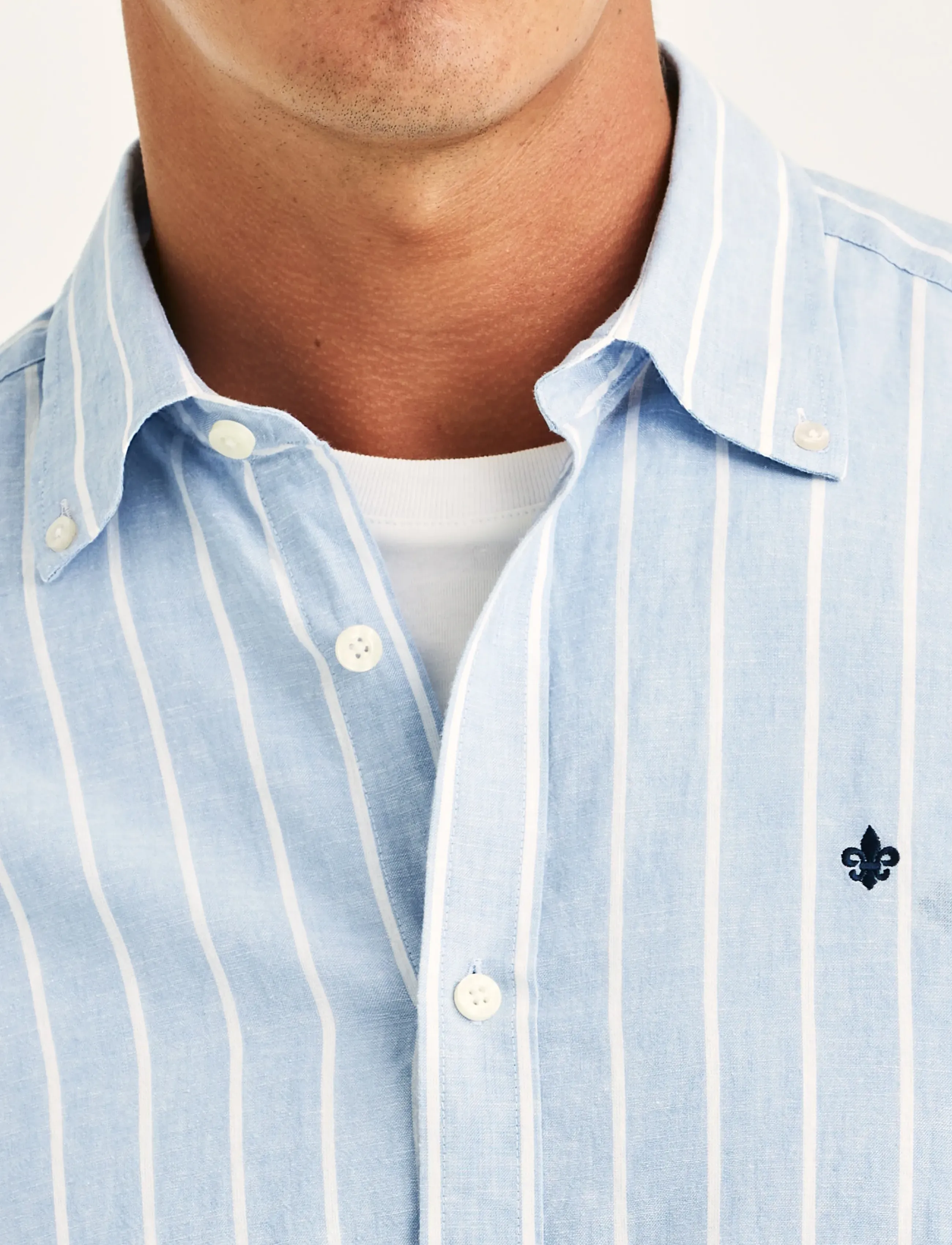 Morris - Douglas Linen Mix Stripe Shirt-Classic Fit - stribede skjorter - light blue - 5
