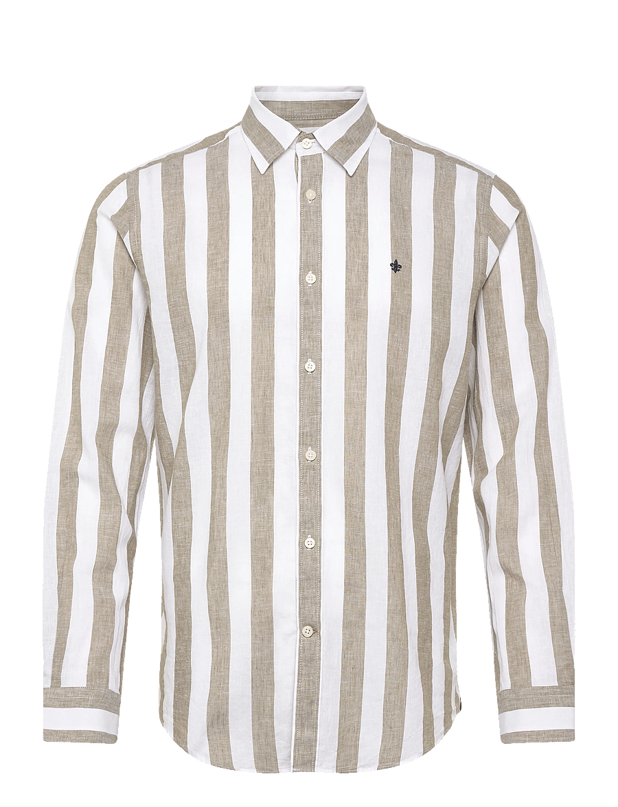 Morris - Douglas Linen Mix Stripe Shirt-Classic Fit - stribede skjorter - olive - 1