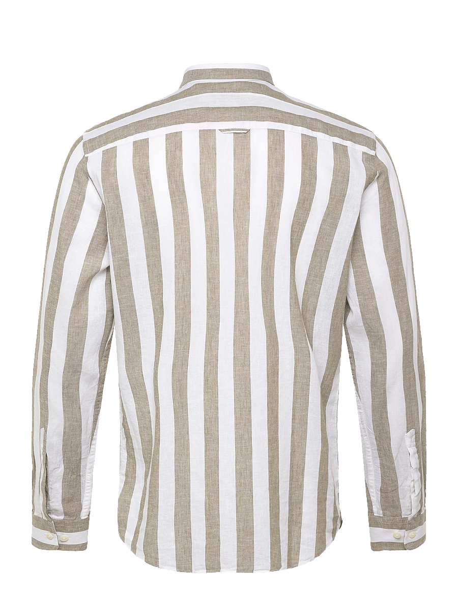 Morris - Douglas Linen Mix Stripe Shirt-Classic Fit - stribede skjorter - olive - 2