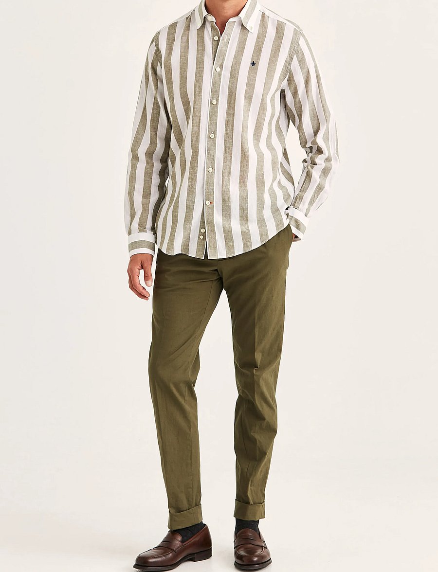 Morris - Douglas Linen Mix Stripe Shirt-Classic Fit - stribede skjorter - olive - 3