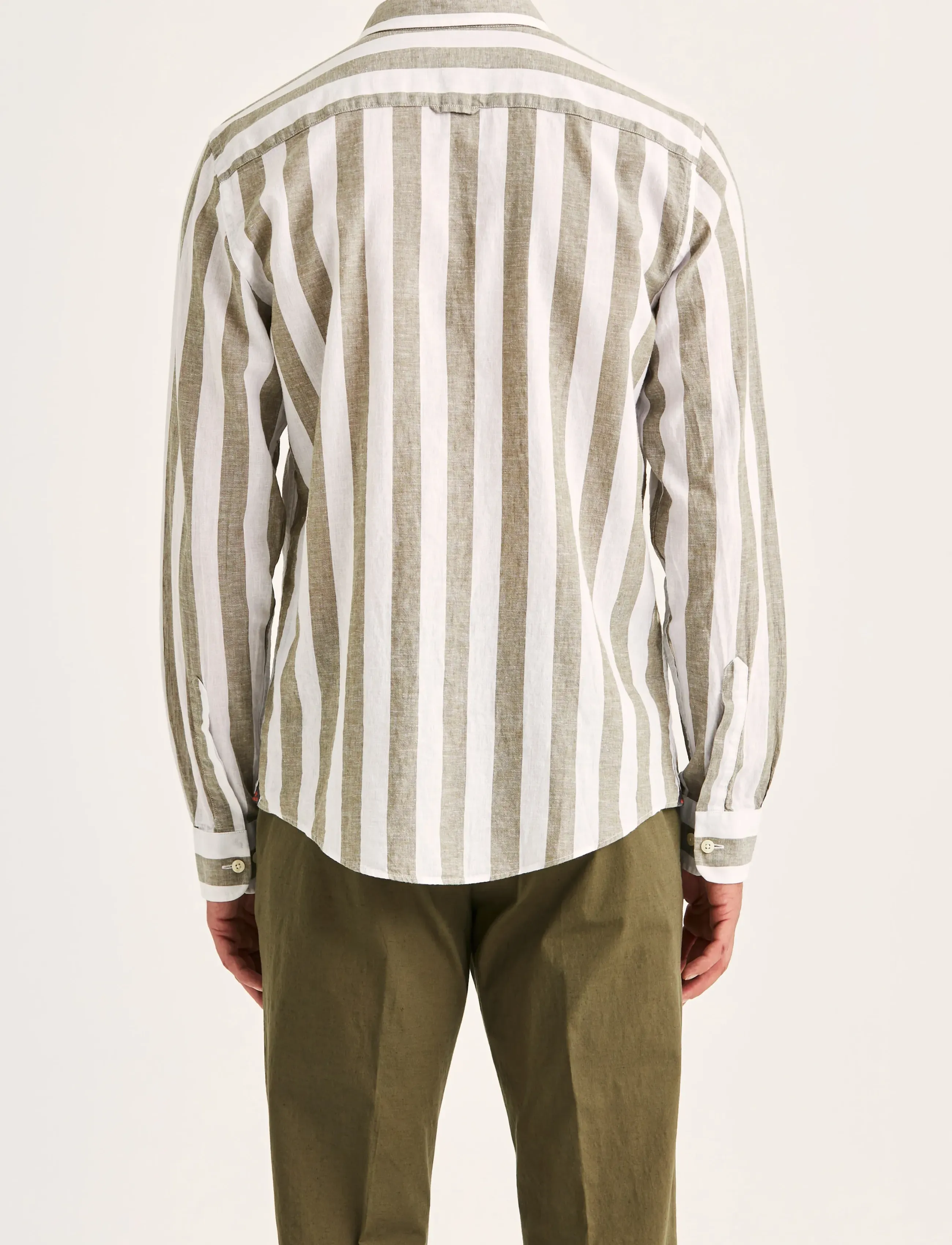 Morris - Douglas Linen Mix Stripe Shirt-Classic Fit - stribede skjorter - olive - 4
