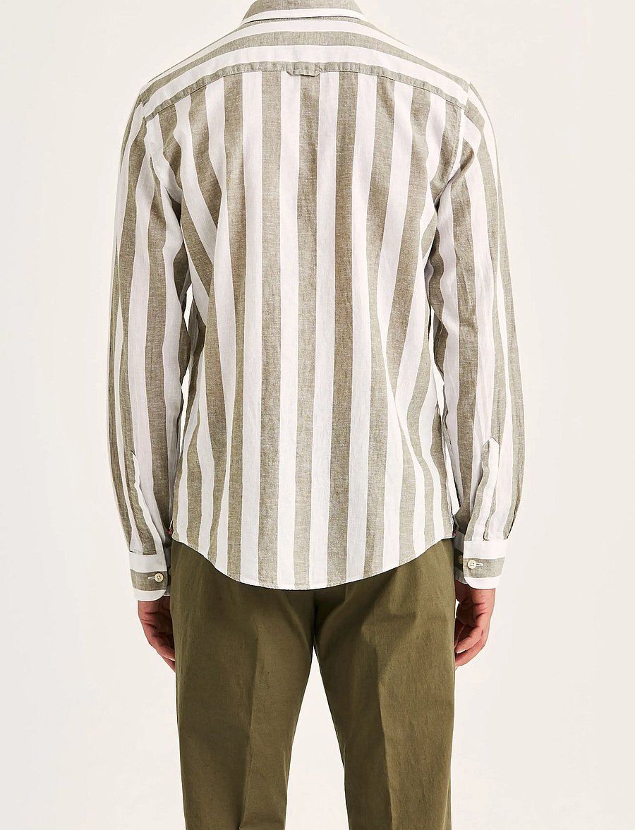 Morris - Douglas Linen Mix Stripe Shirt-Classic Fit - stribede skjorter - olive - 4