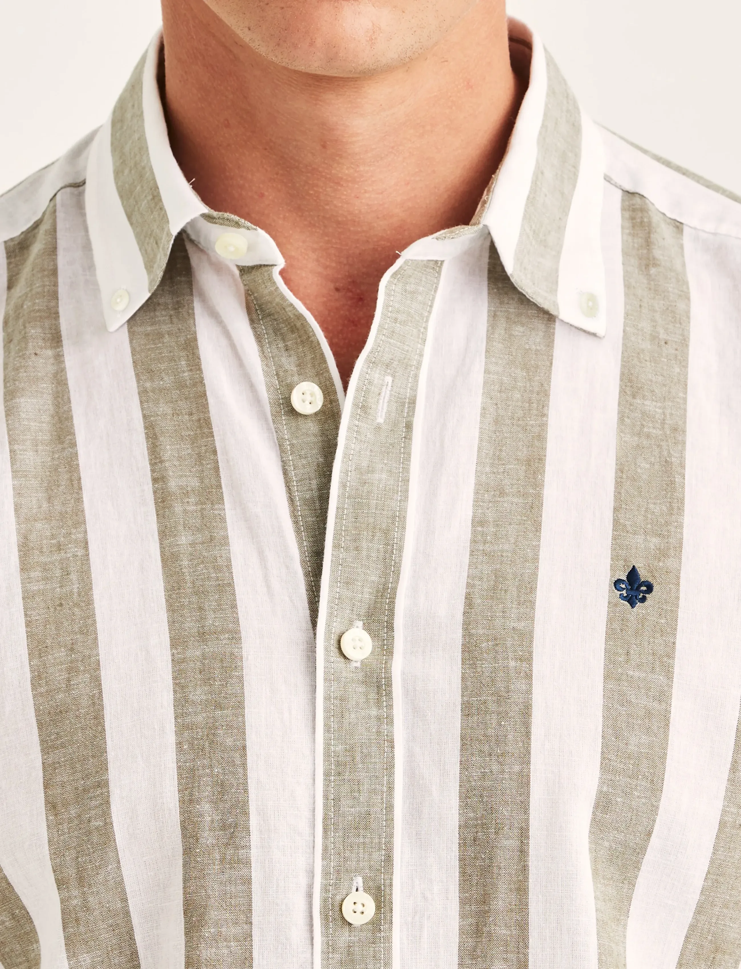 Morris - Douglas Linen Mix Stripe Shirt-Classic Fit - stribede skjorter - olive - 5