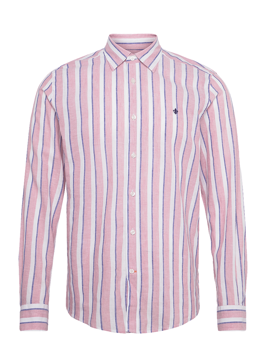 Morris - Douglas Linen Mix Stripe Shirt-Classic Fit - stribede skjorter - pink - 1