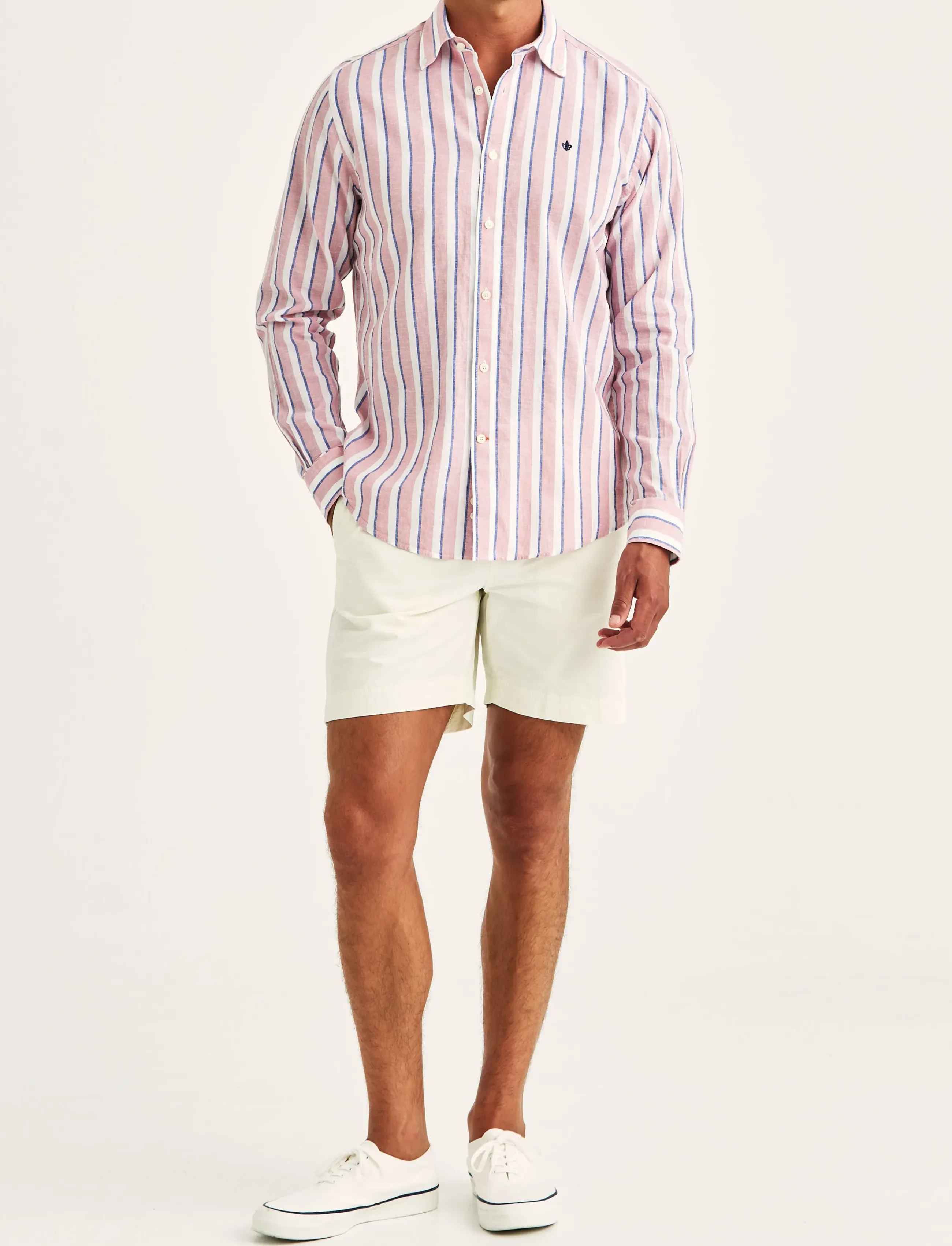 Morris - Douglas Linen Mix Stripe Shirt-Classic Fit - stribede skjorter - pink - 3