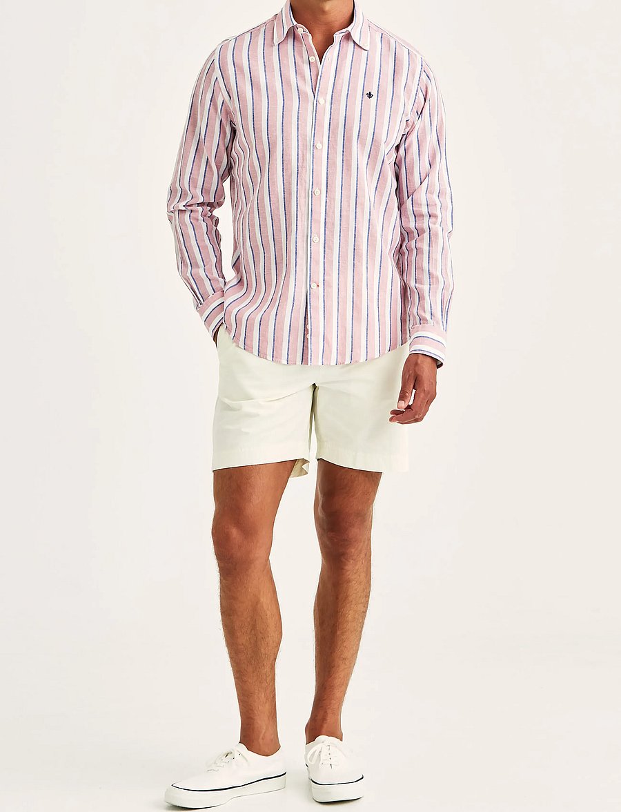 Morris - Douglas Linen Mix Stripe Shirt-Classic Fit - stribede skjorter - pink - 3