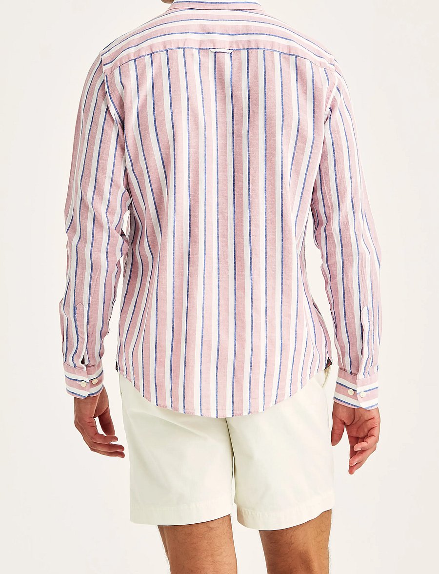 Morris - Douglas Linen Mix Stripe Shirt-Classic Fit - stribede skjorter - pink - 4