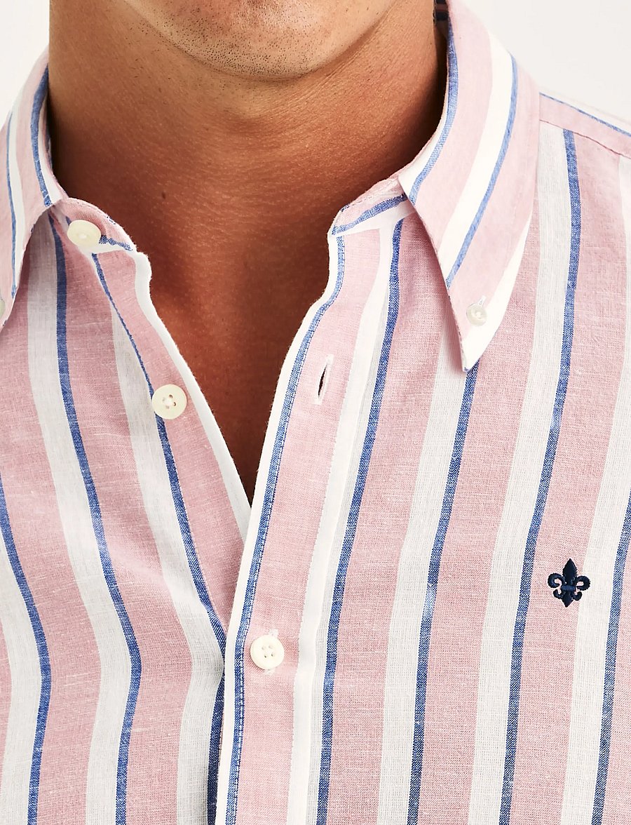 Morris - Douglas Linen Mix Stripe Shirt-Classic Fit - stribede skjorter - pink - 5