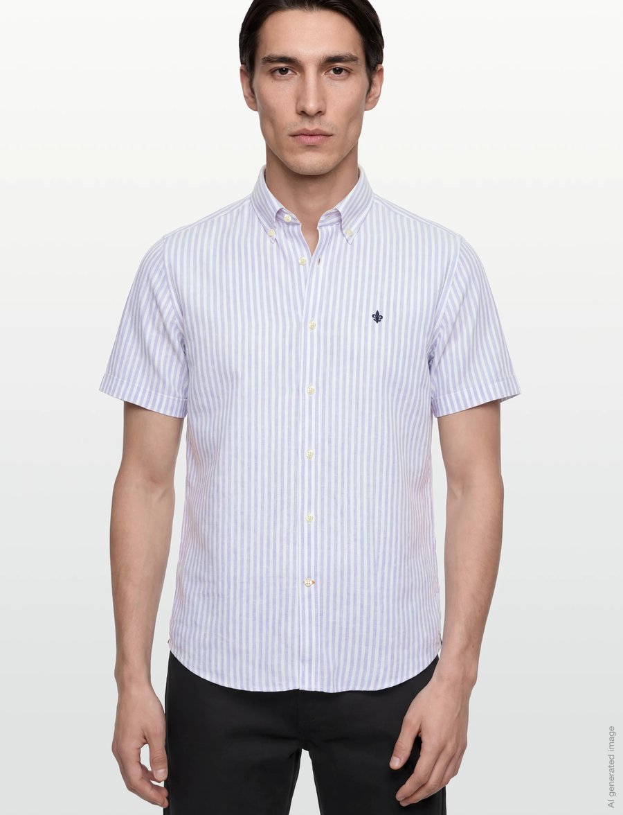 Morris - Douglas Linen Shirt SS-Classic Fit - gestreifte hemden - light blue - 3