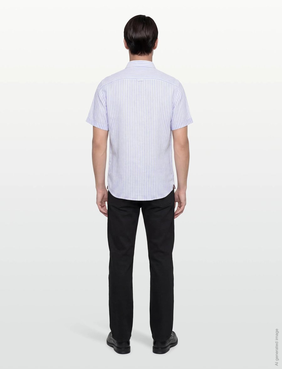 Morris - Douglas Linen Shirt SS-Classic Fit - gestreifte hemden - light blue - 4
