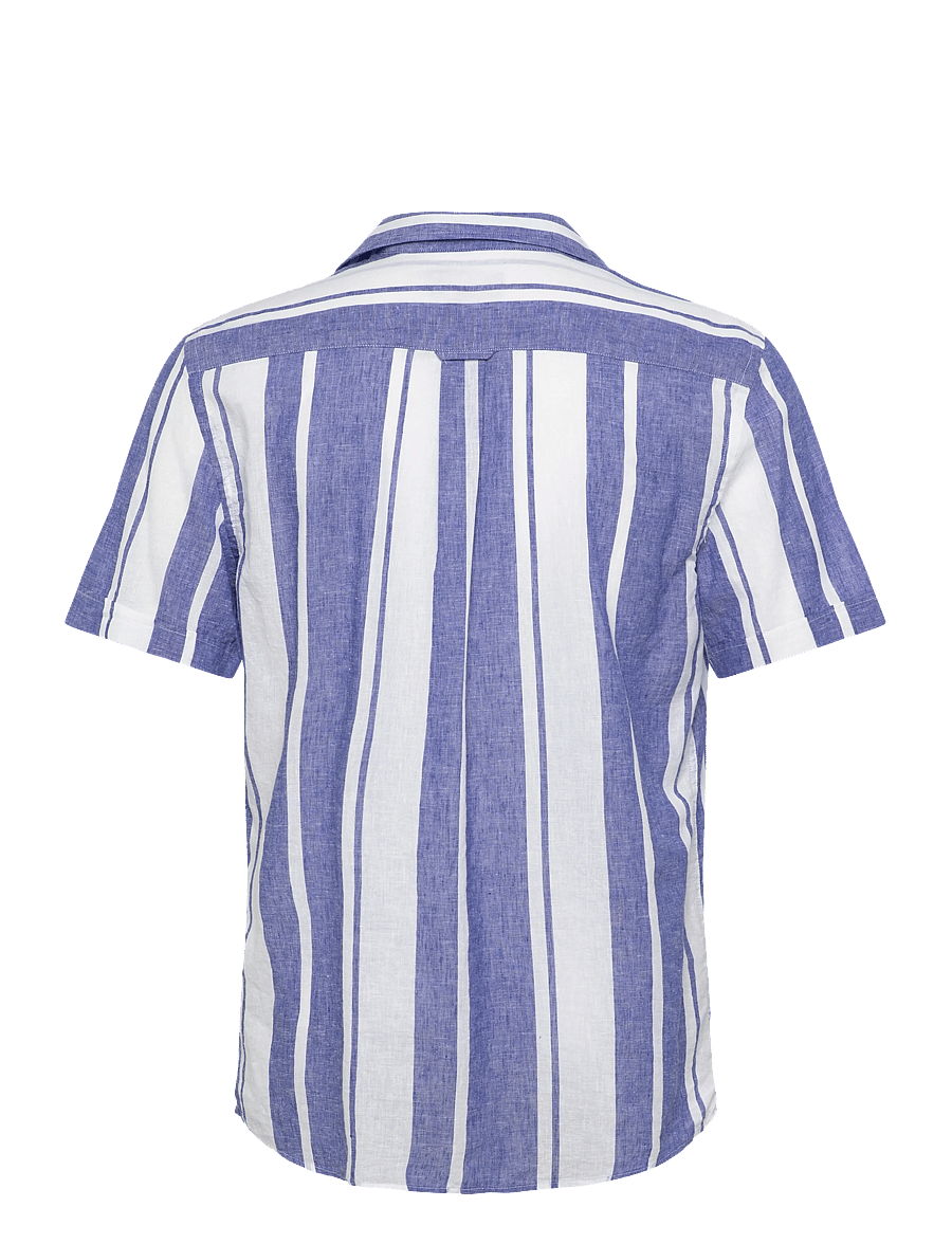 Morris - Resort Linen SS Shirt-Classic Fit - randiga skjortor - blue - 2