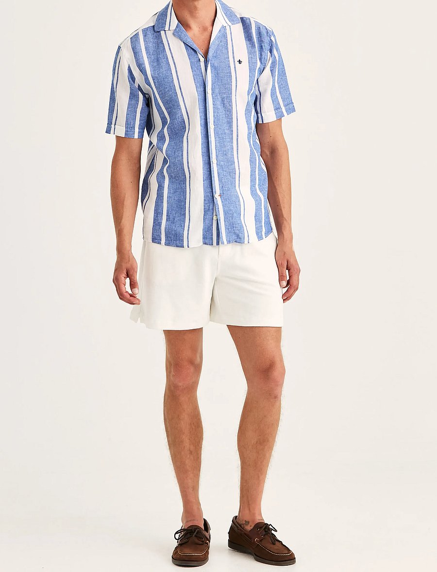 Morris - Resort Linen SS Shirt-Classic Fit - randiga skjortor - blue - 3
