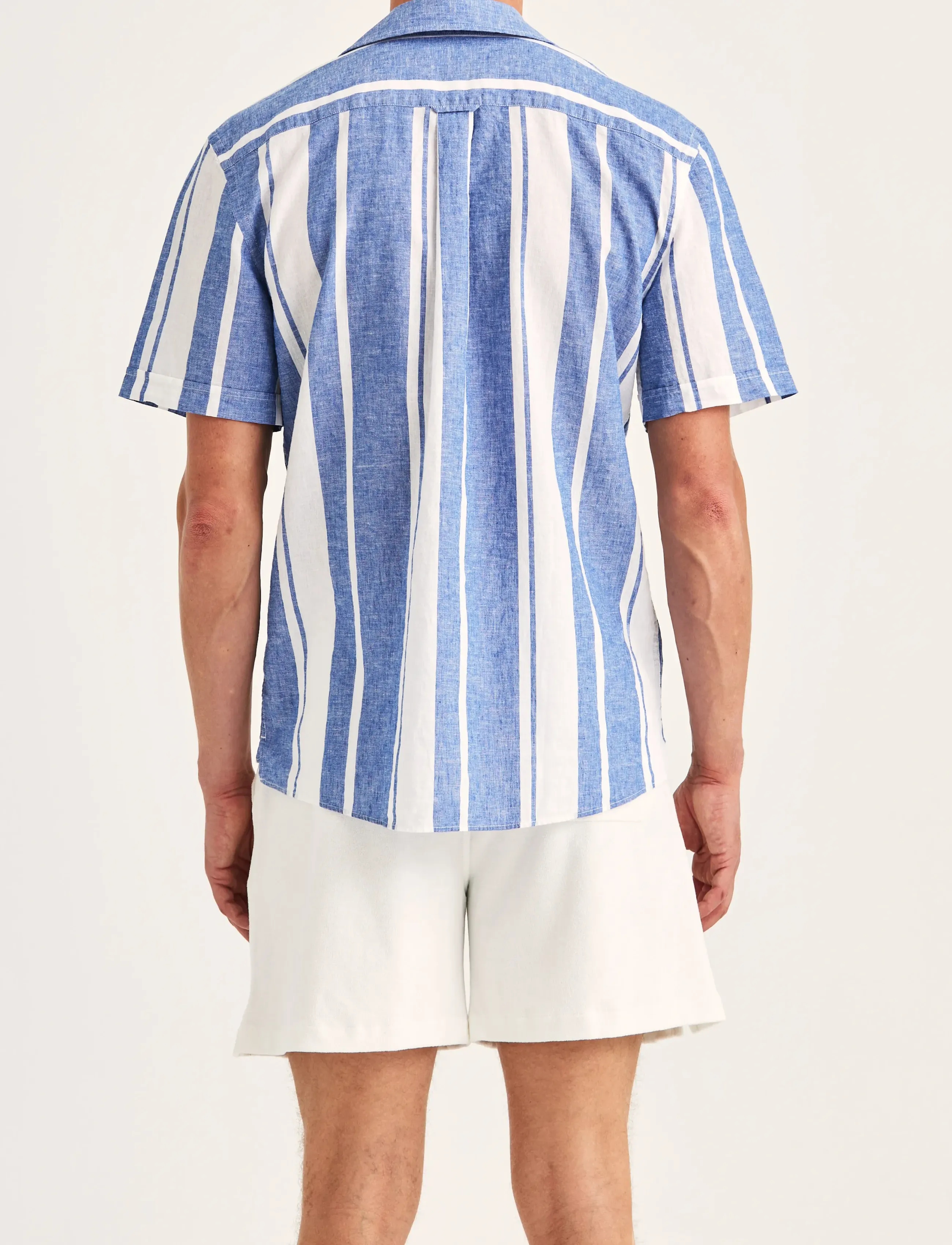 Morris - Resort Linen SS Shirt-Classic Fit - stribede skjorter - blue - 4