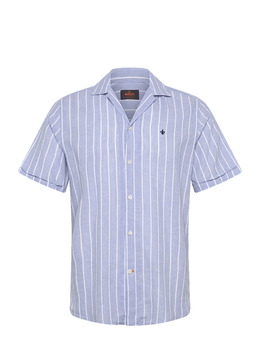 Morris - Resort Linen SS Shirt-Classic Fit - svītraini krekli - light blue - 1