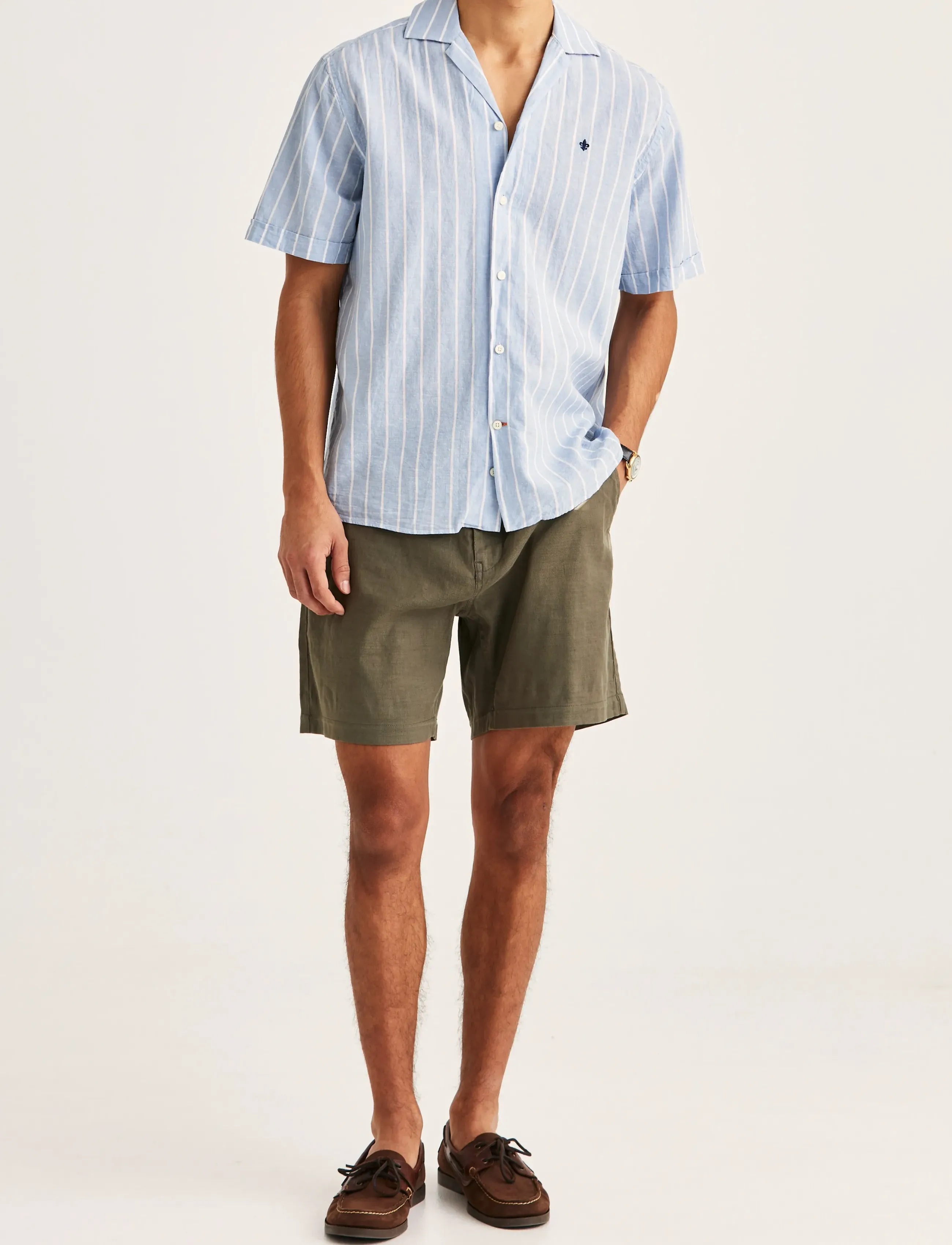 Morris - Resort Linen SS Shirt-Classic Fit - stribede skjorter - light blue - 3