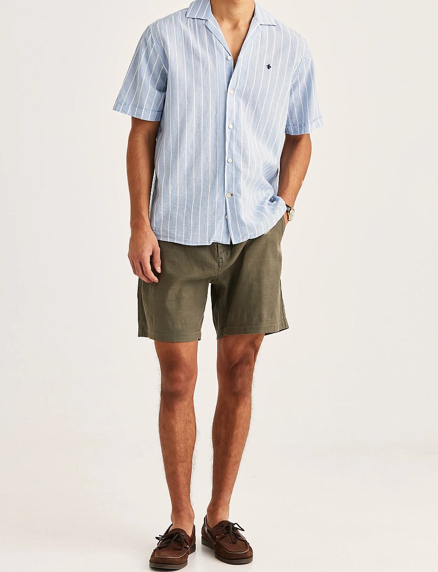 Morris - Resort Linen SS Shirt-Classic Fit - svītraini krekli - light blue - 3