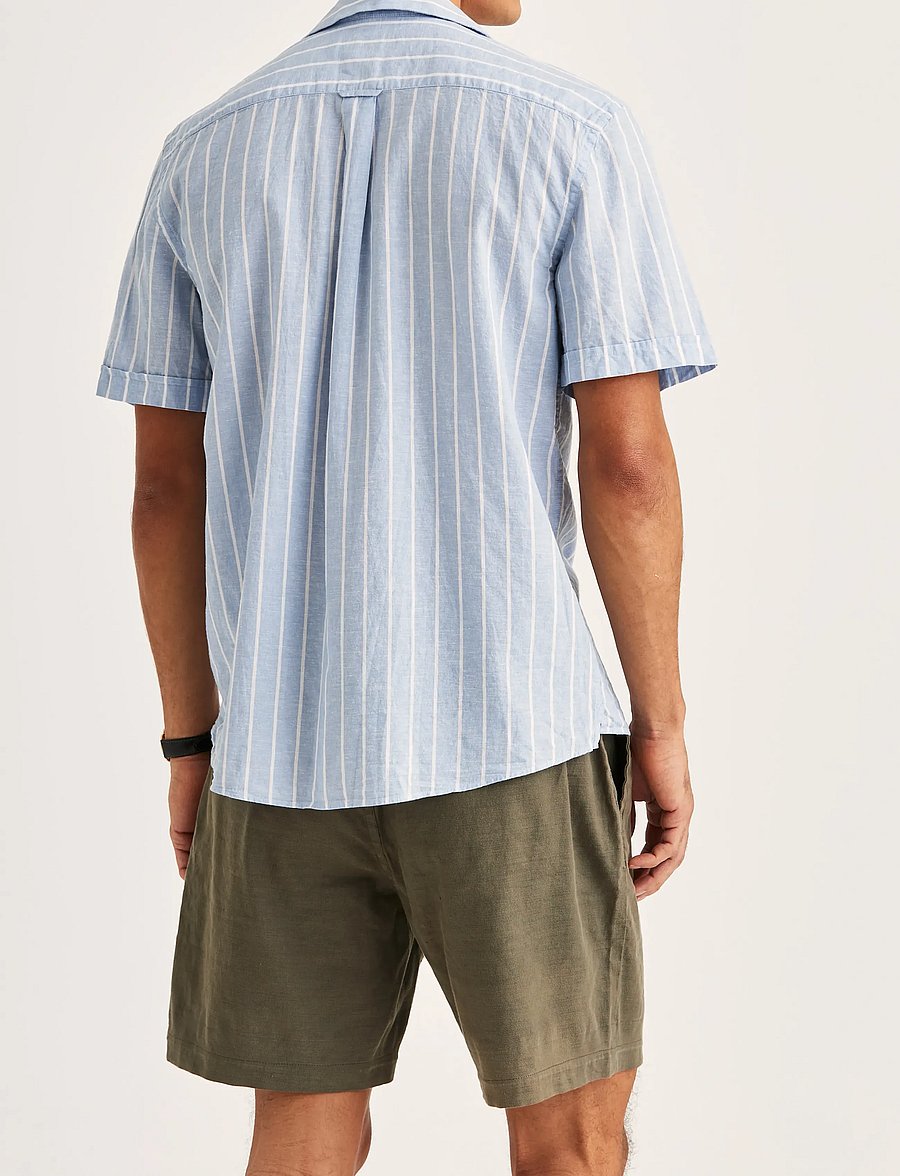 Morris - Resort Linen SS Shirt-Classic Fit - svītraini krekli - light blue - 4