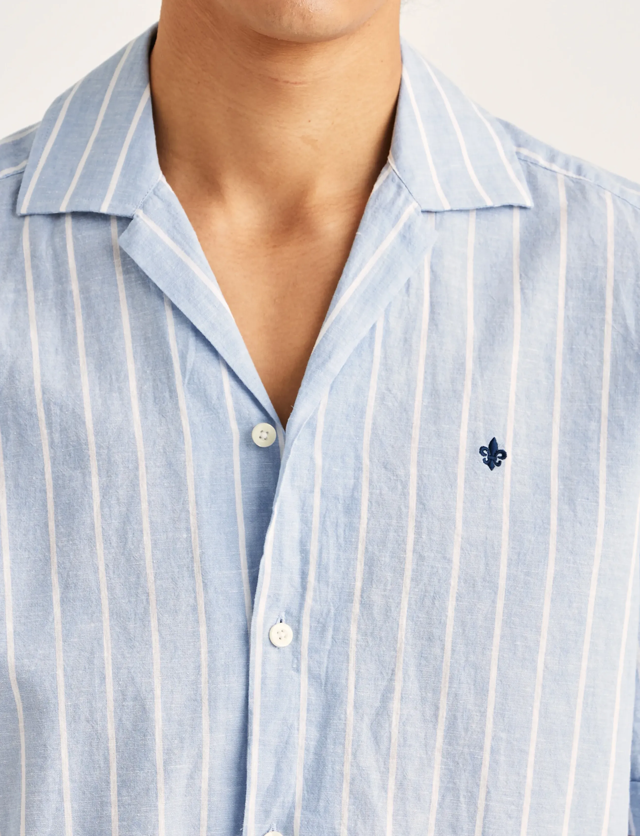 Morris - Resort Linen SS Shirt-Classic Fit - stribede skjorter - light blue - 5