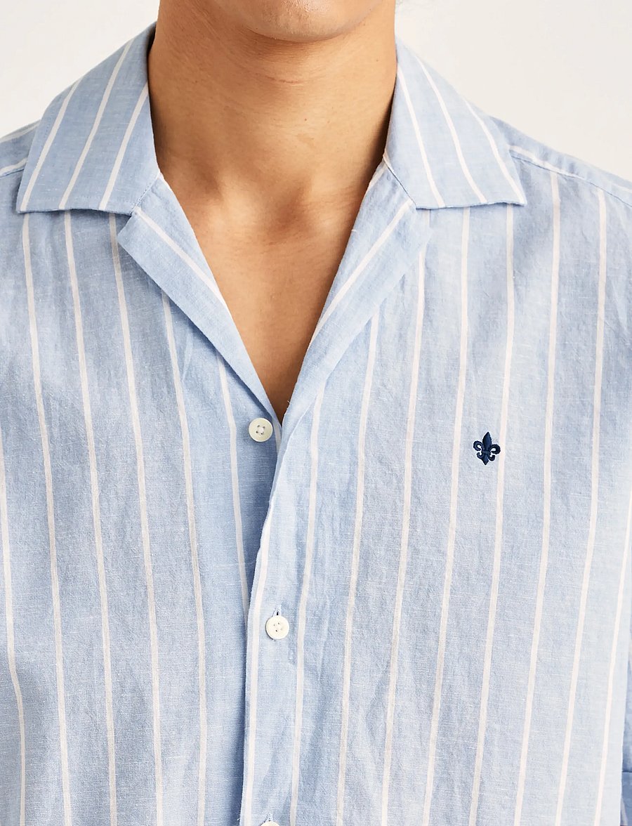 Morris - Resort Linen SS Shirt-Classic Fit - svītraini krekli - light blue - 5