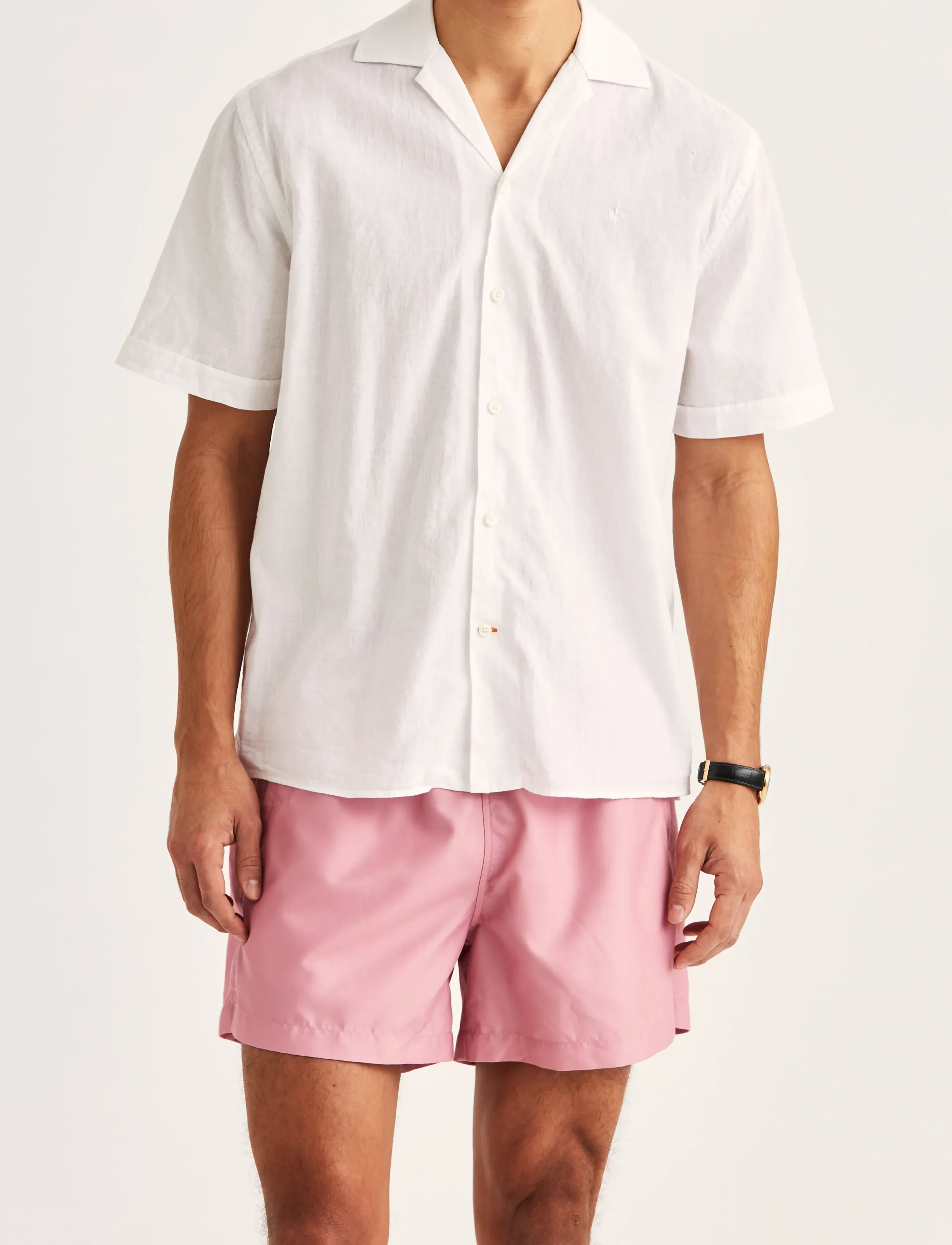 Morris Resort Linen Ss Shirt-Classic Fit, M, White, Skjorter > Kortærmede Shirts, Herre