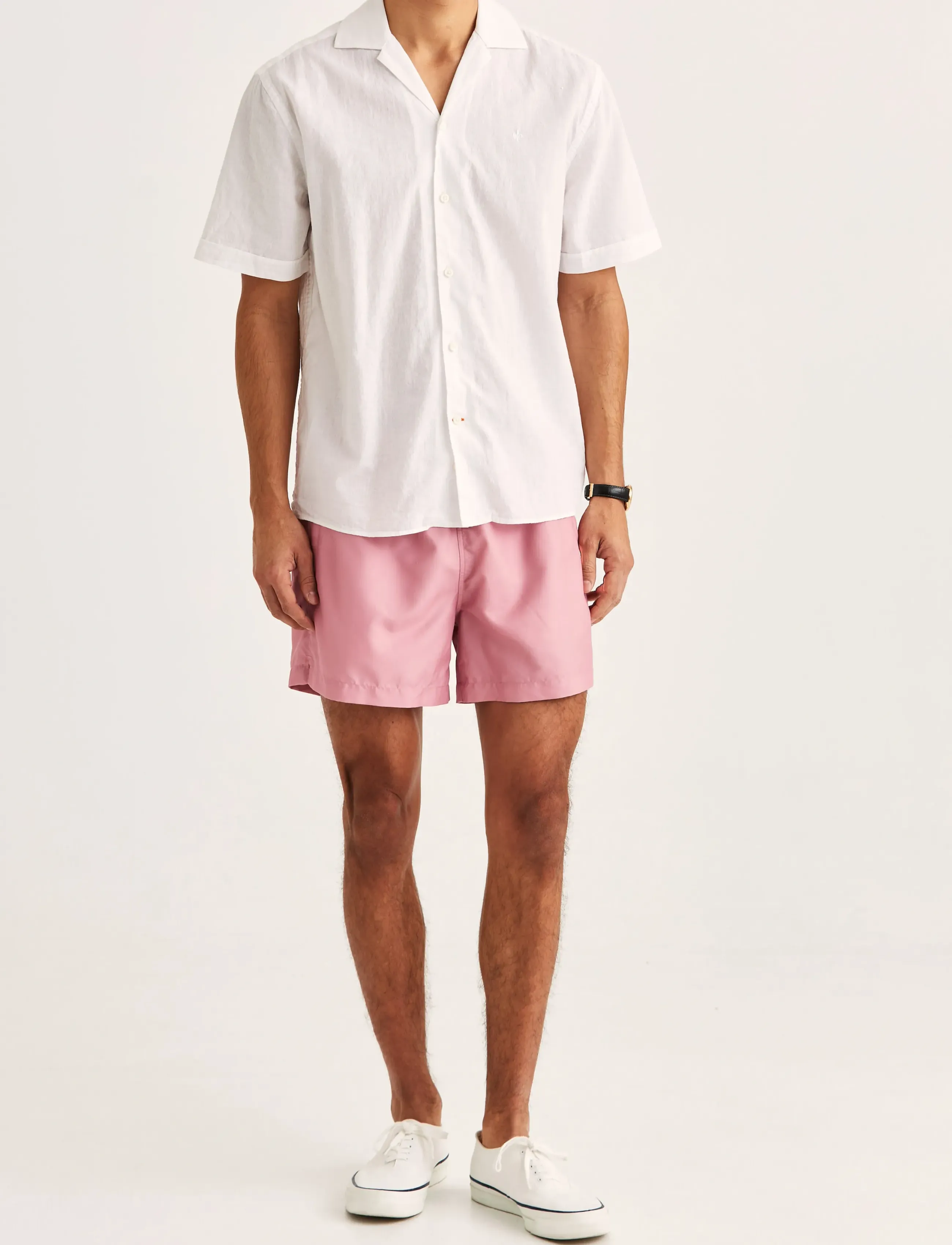 Morris - Resort Linen SS Shirt-Classic Fit - stribede skjorter - white - 3
