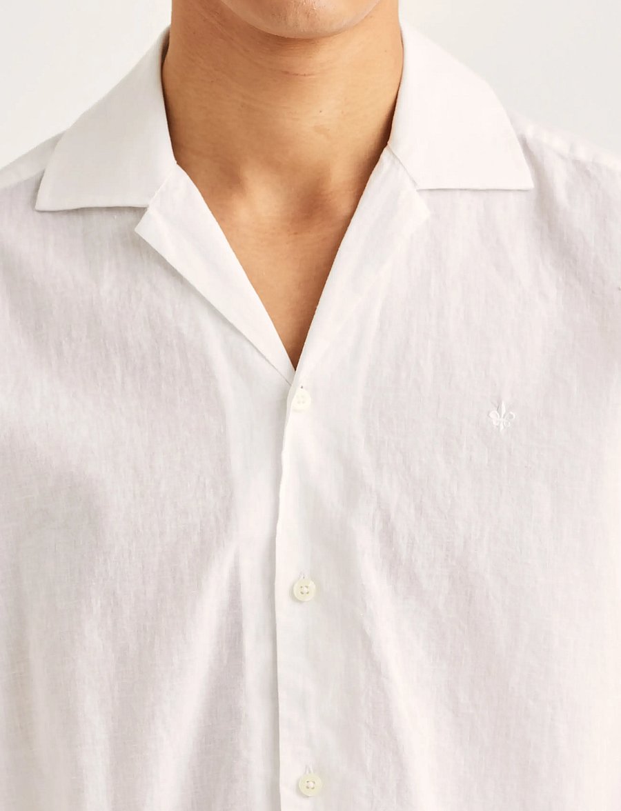 Morris - Resort Linen SS Shirt-Classic Fit - gestreifte hemden - white - 5