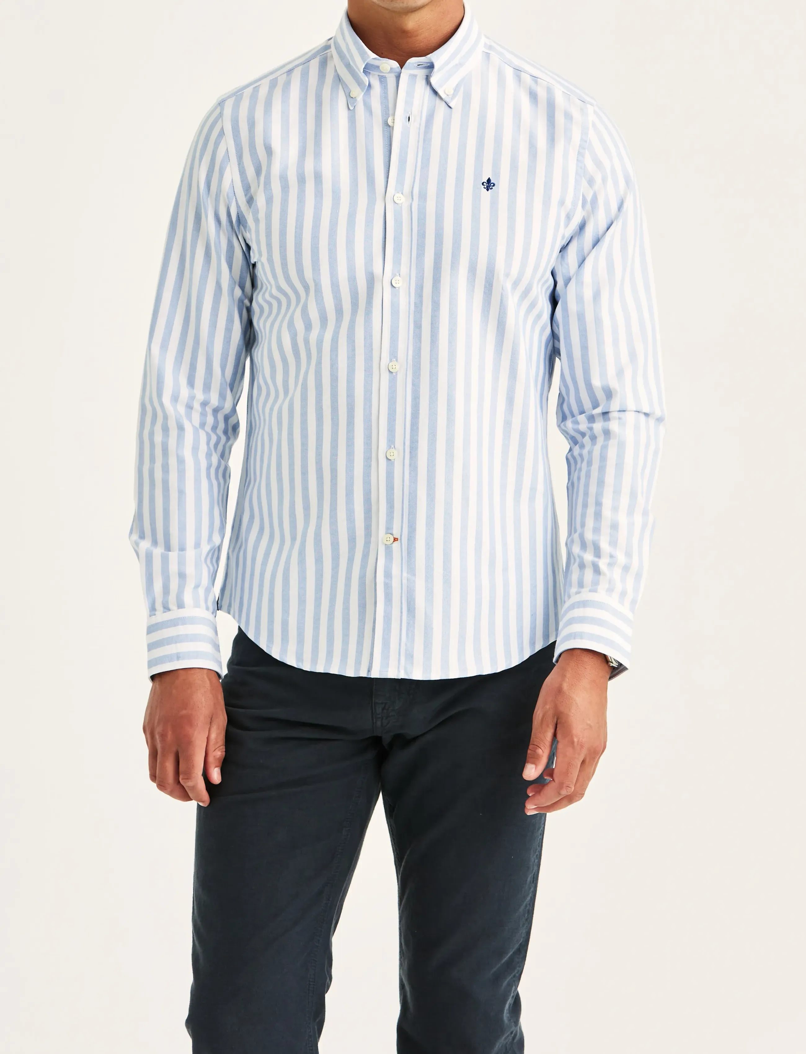 Morris Douglas Oxford Stripe Shirt-Slim Fit, XXL, Blue, Shirts > Oxford Shirt, Herre