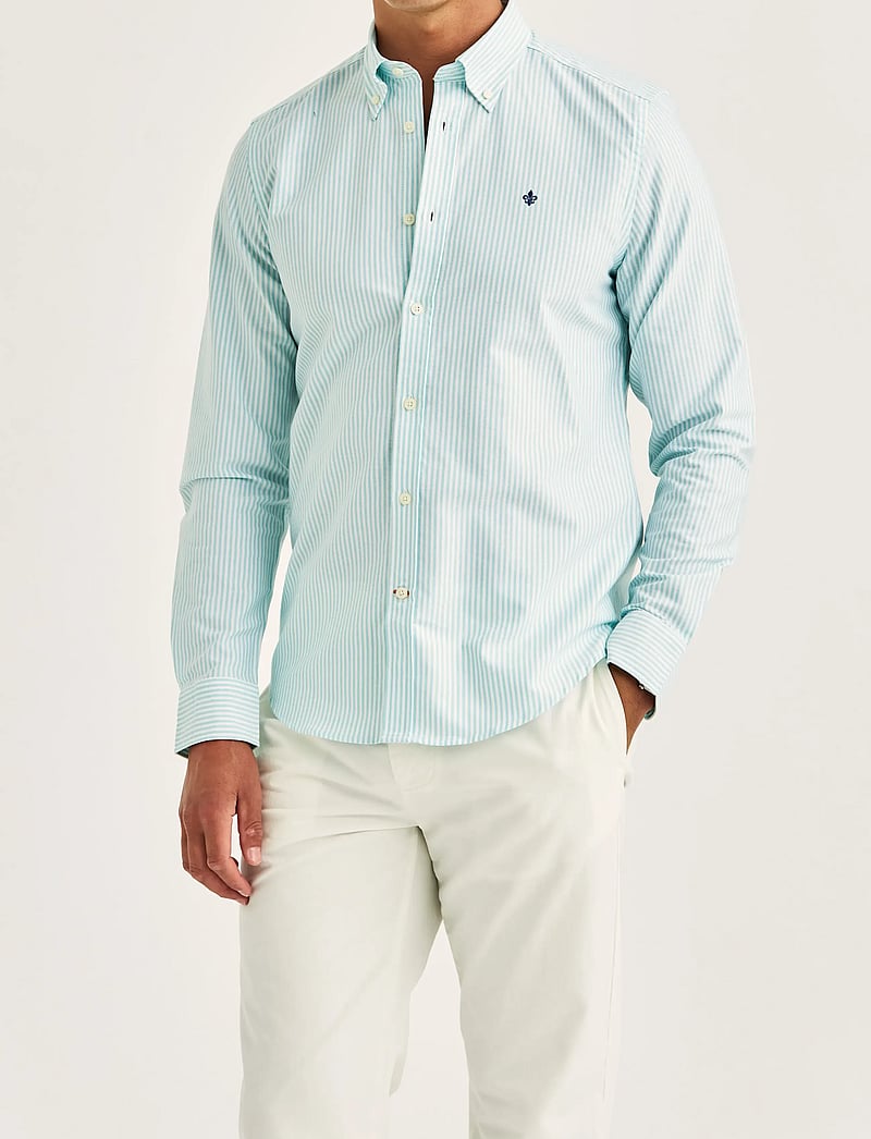 Morris - Douglas Oxford Stripe Shirt-Slim Fit - stribede skjorter - turquoise - 0