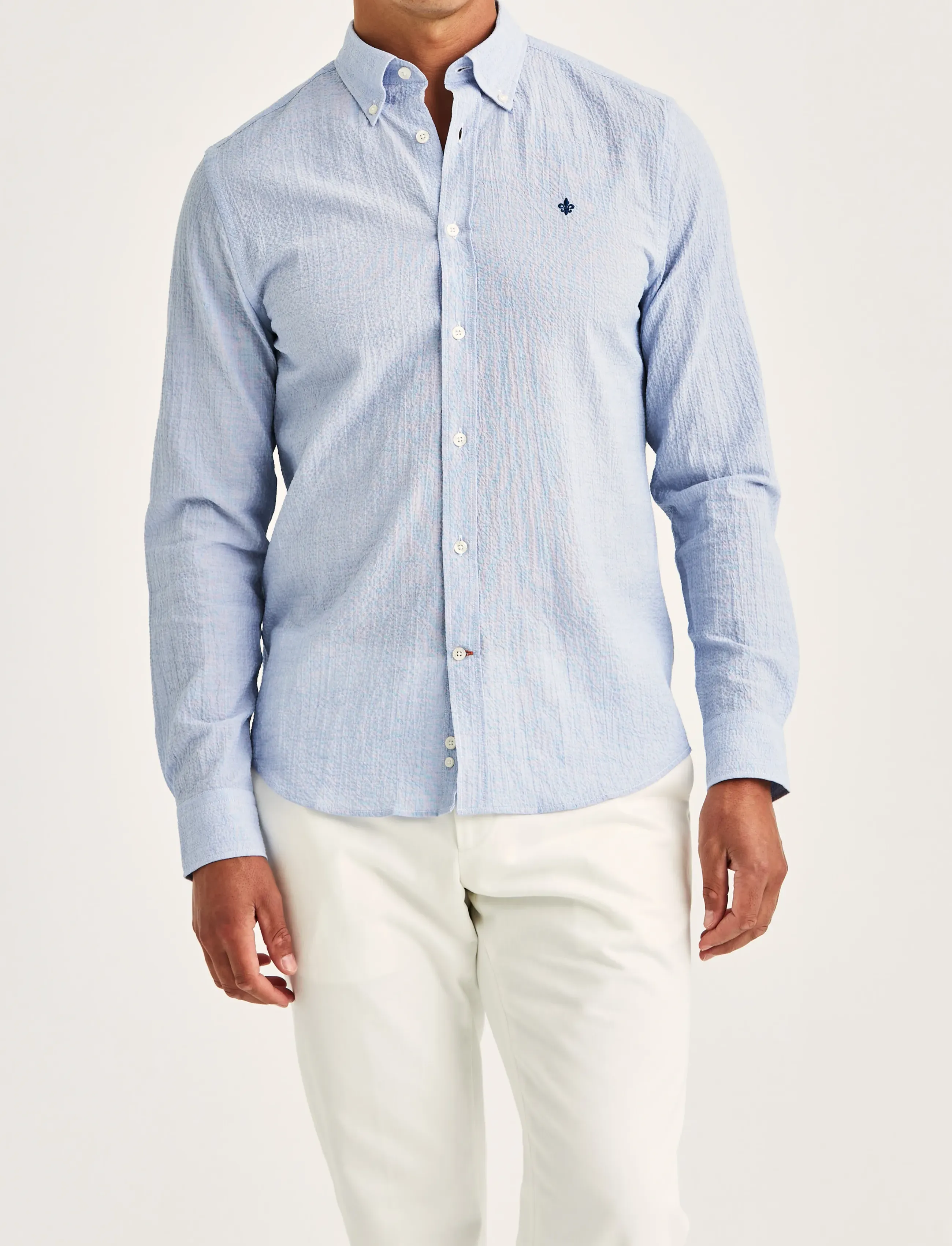 Morris Seersucker Shirt-Slim Fit, M, Shirts, Blau - Casual Männerswear