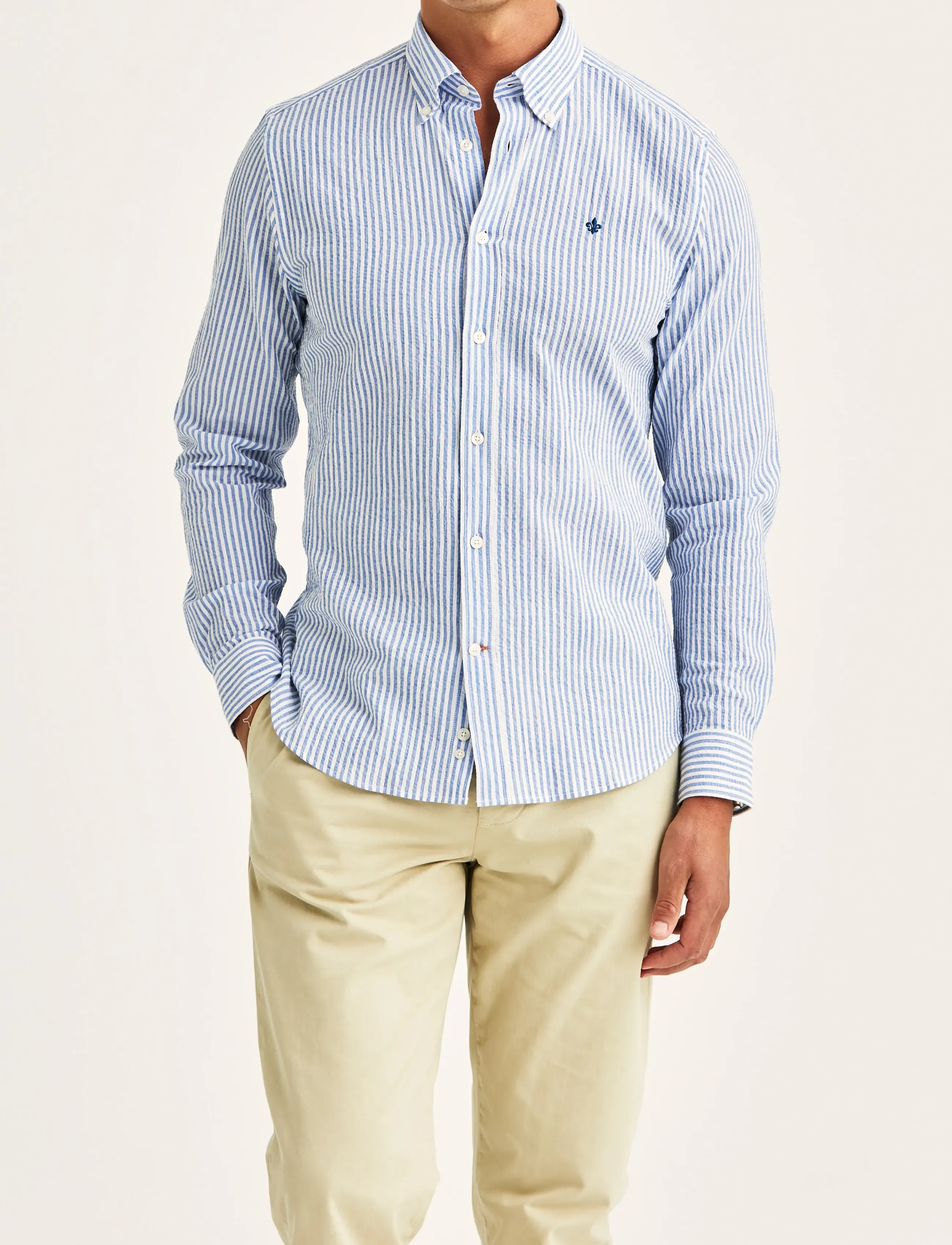 Morris Seersucker Shirt-Slim Fit, XL, Shirts, Blau - Casual Männerswear