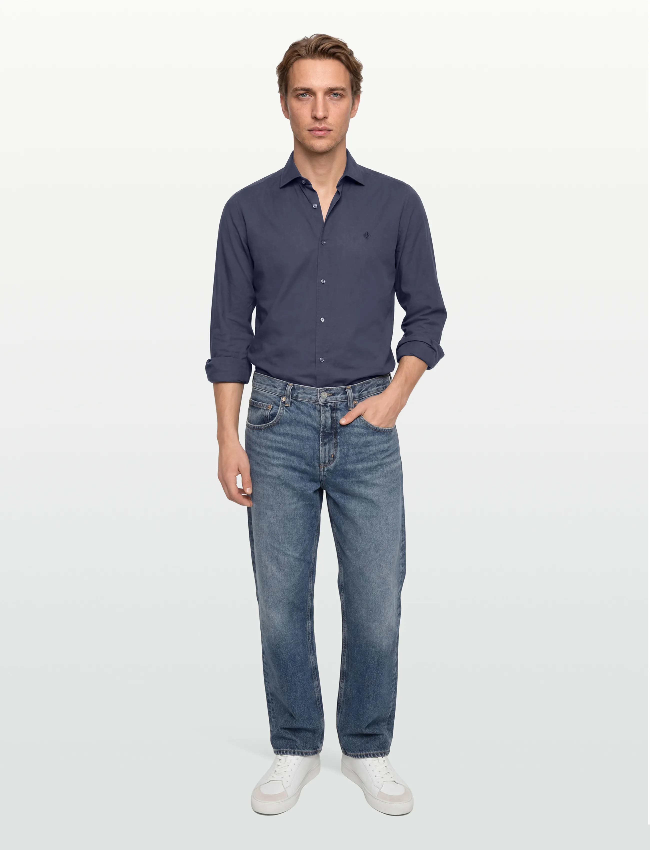 Morris Summer Light Weight Shirt-Slim Fit, L, Navy, Skjorter > Afslappet Shirts, Herre
