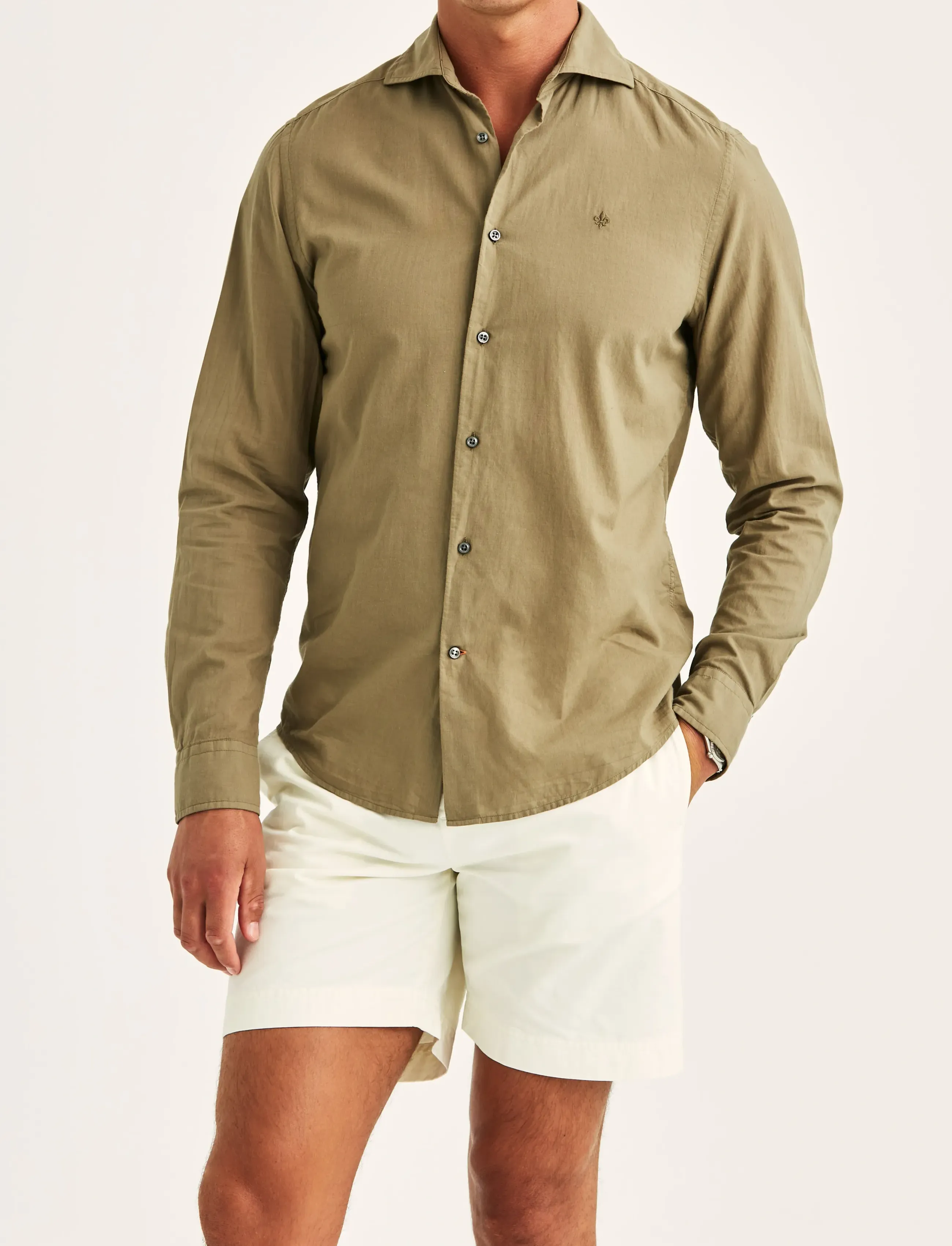 Morris Summer Light Weight Shirt-Slim Fit, S, Khaki green, Skjorter > Afslappet Shirts, Herre