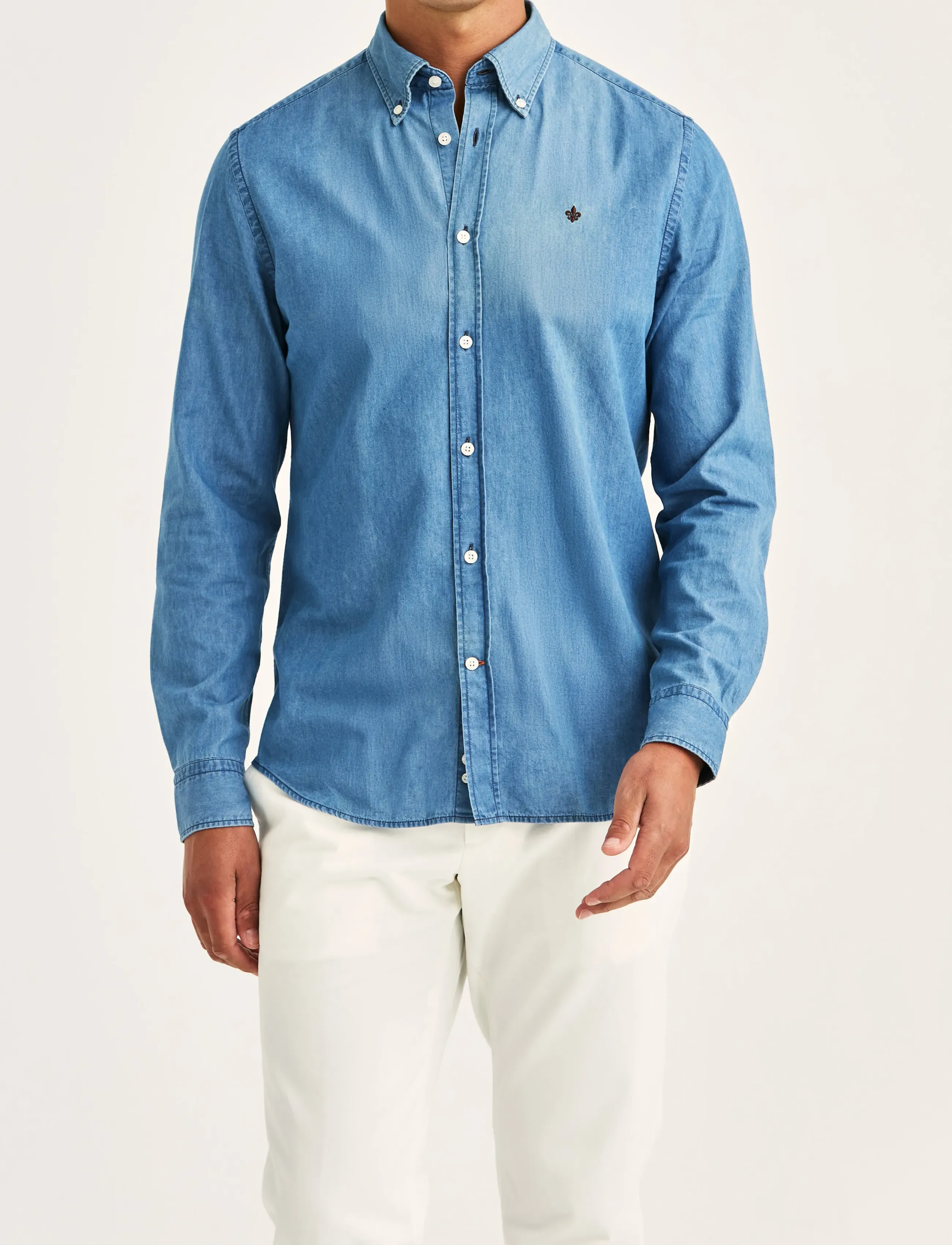 Morris Light Denim Shirt-Slim Fit, XXL, Blue, Skjorter > Afslappet Shirts, Herre