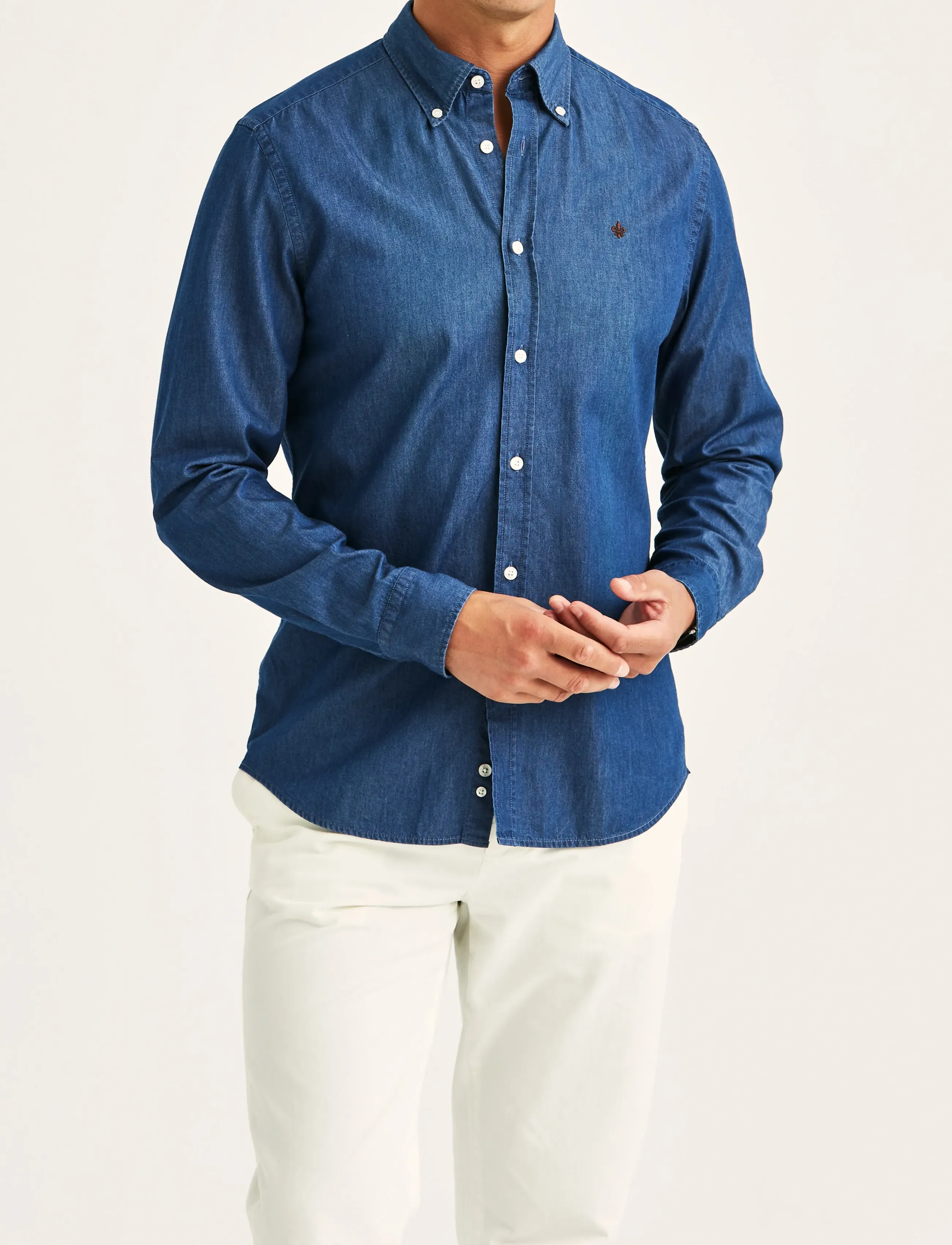 Morris Light Denim Shirt-Slim Fit, XXL, Navy, Skjorter > Afslappet Shirts, Herre