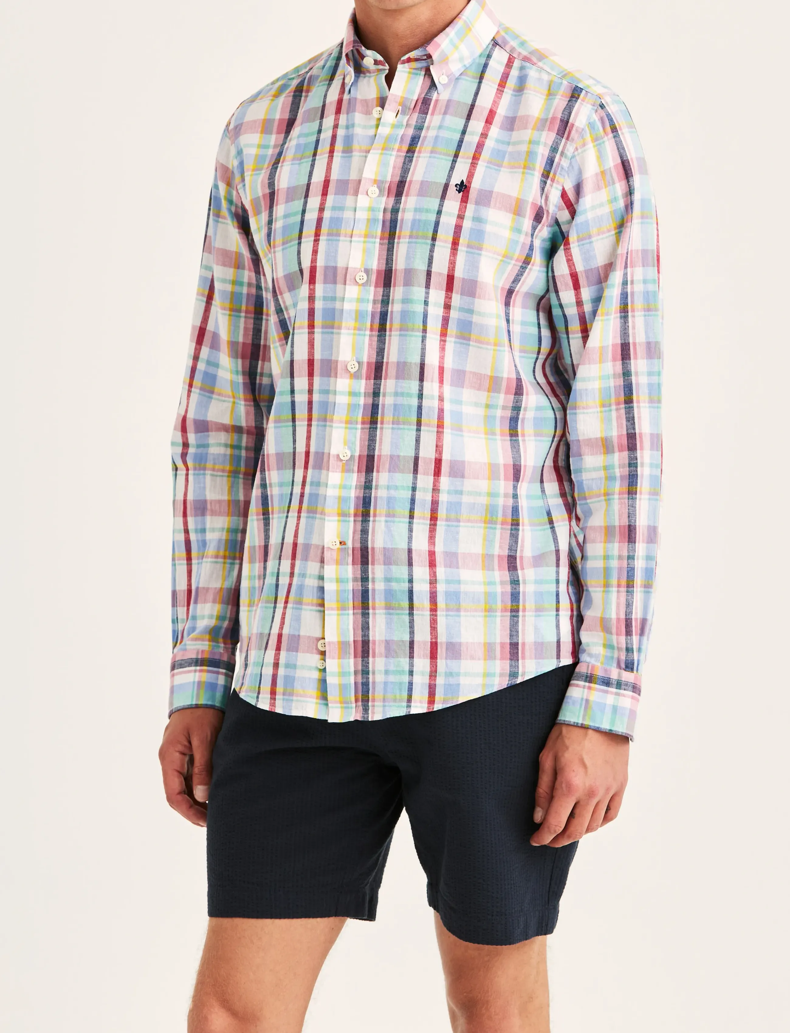 Morris Linen Preppy Check Shirt-Classic Fit - Spring Wardrobe - PINK / multi