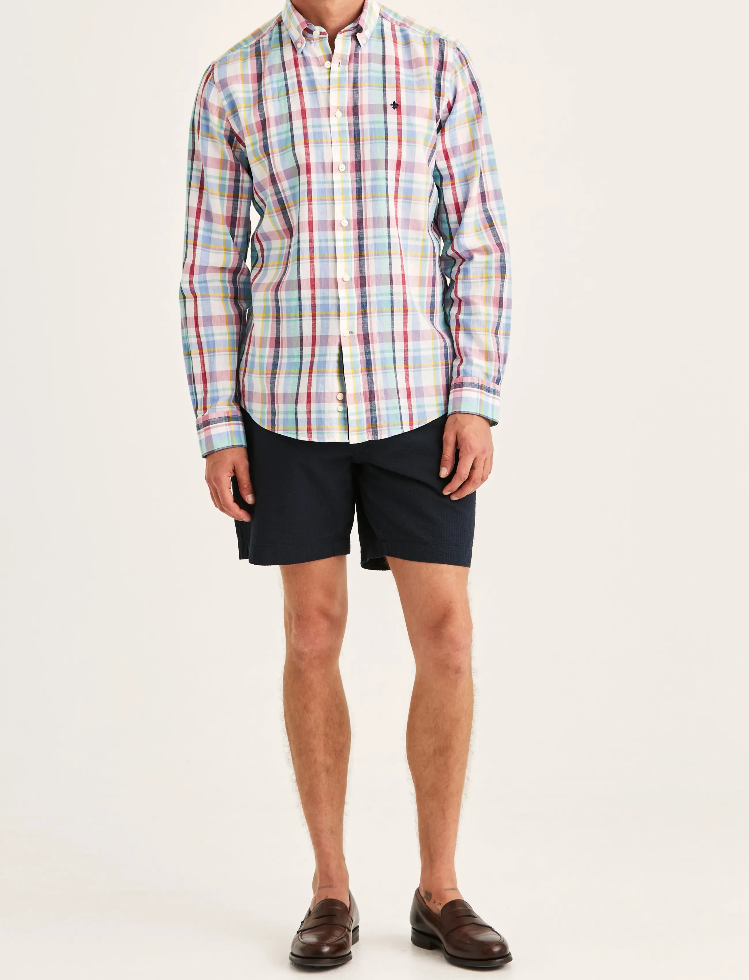 Morris - Linen Preppy Check Shirt-Classic Fit - hørskjorter - pink - 3
