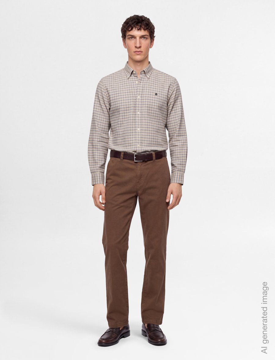 Morris - Flannel Mouliné Shirt-Slim Fit - flanellsärgid - khaki - 0
