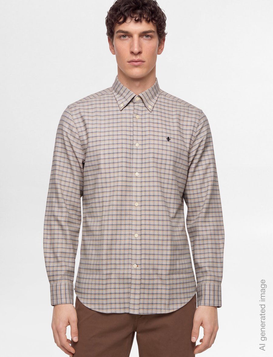 Morris - Flannel Mouliné Shirt-Slim Fit - flanellsärgid - khaki - 3