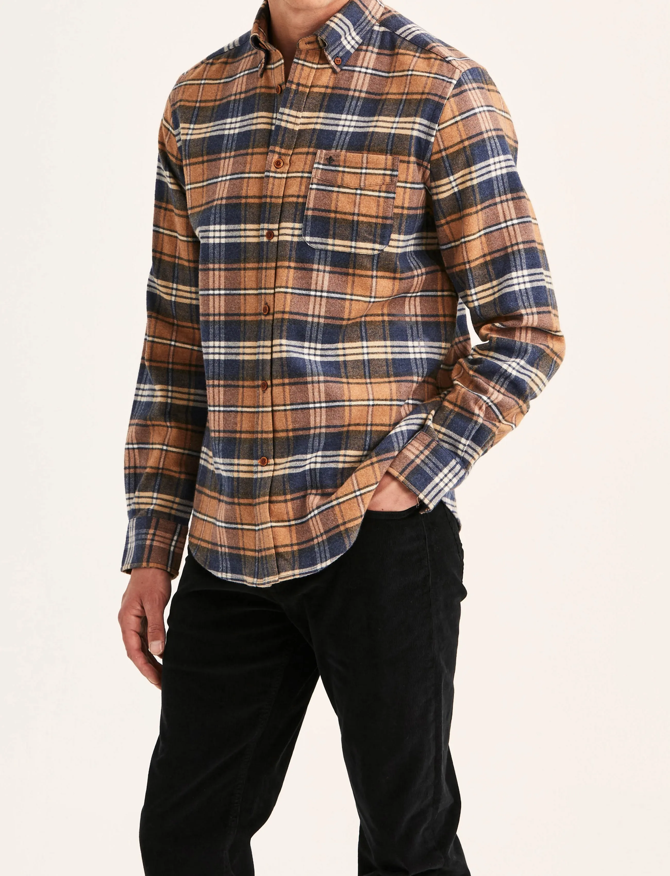 Morris - Flannel Big Check Shirt-Slim Fit - camel - 0
