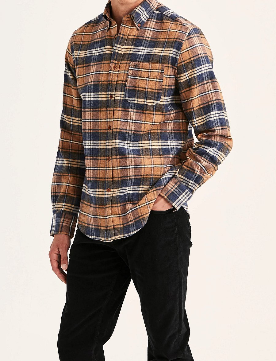 Morris - Flannel Big Check Shirt-Slim Fit - flannel shirts - camel - 0