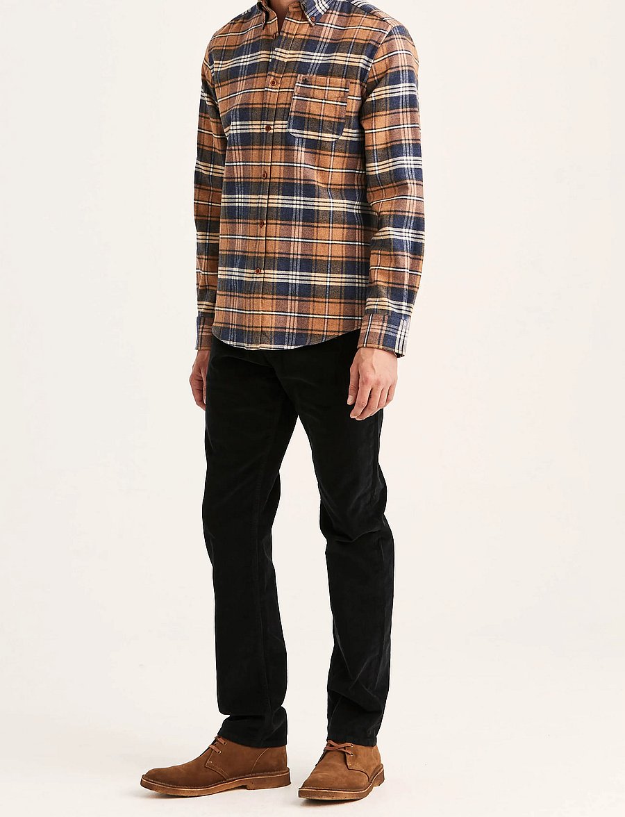 Morris - Flannel Big Check Shirt-Slim Fit - flannel shirts - camel - 3