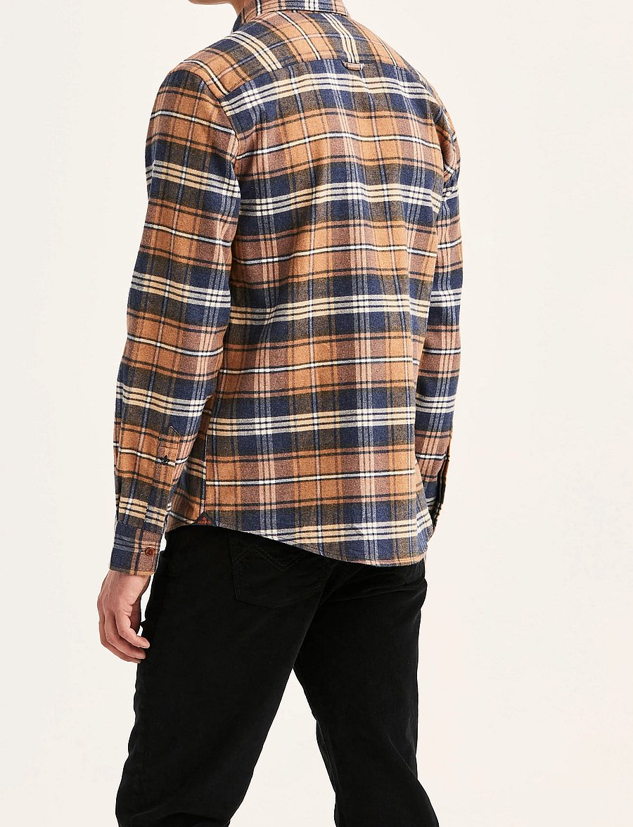 Morris - Flannel Big Check Shirt-Slim Fit - flannel shirts - camel - 4