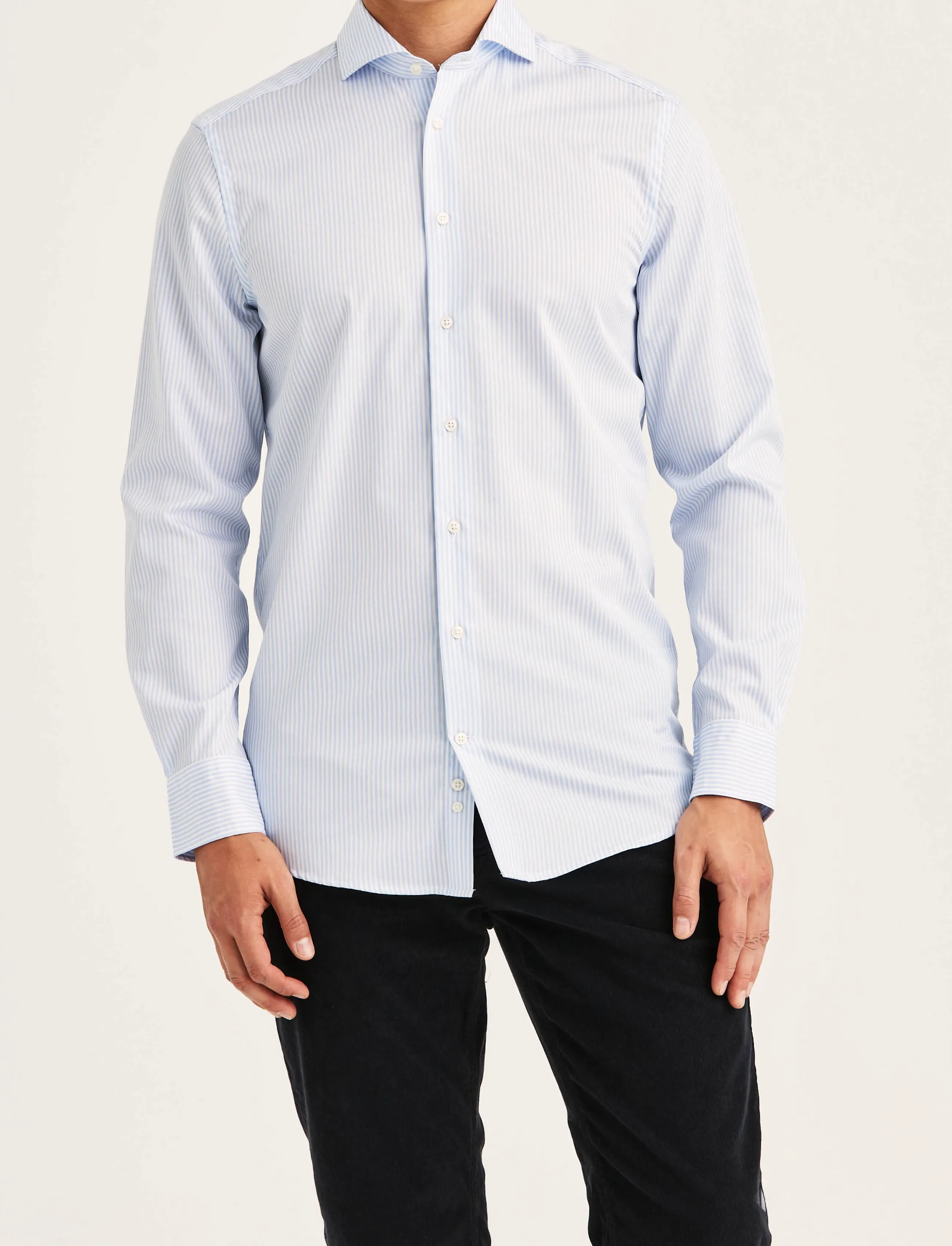 Morris - Dressed Poplin Stripe Shirt- Slim Fit - light blue - 4