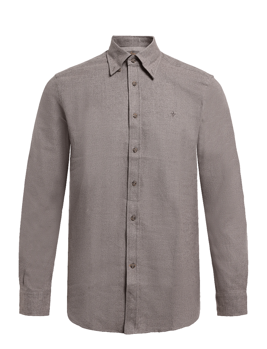 Morris - Flannel Herringbone Shirt-Slim Fit - flanellskjortor - brown - 1