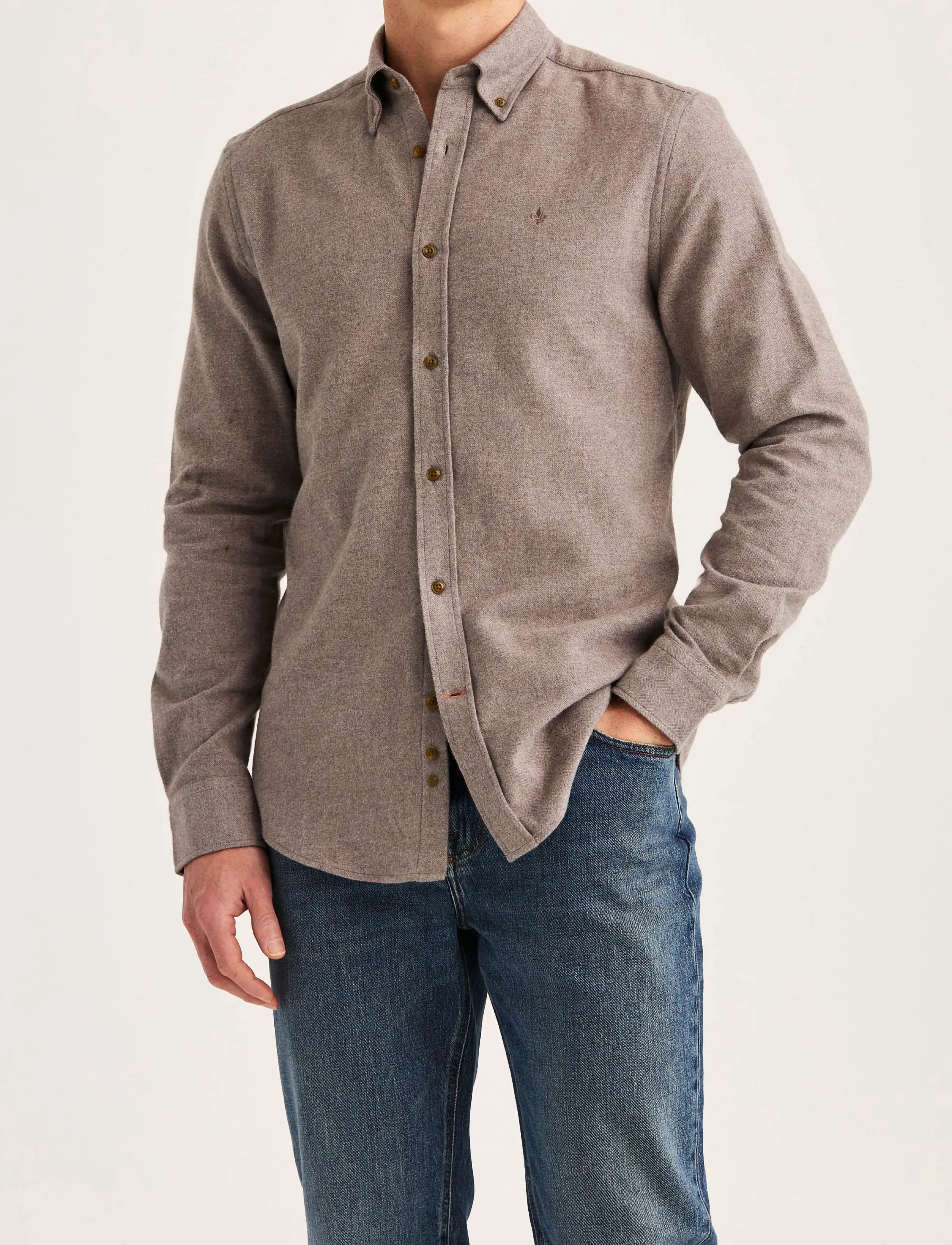 Morris Flannel Herringbone Shirt-Slim Fit - Kleidung - BROWN / brown